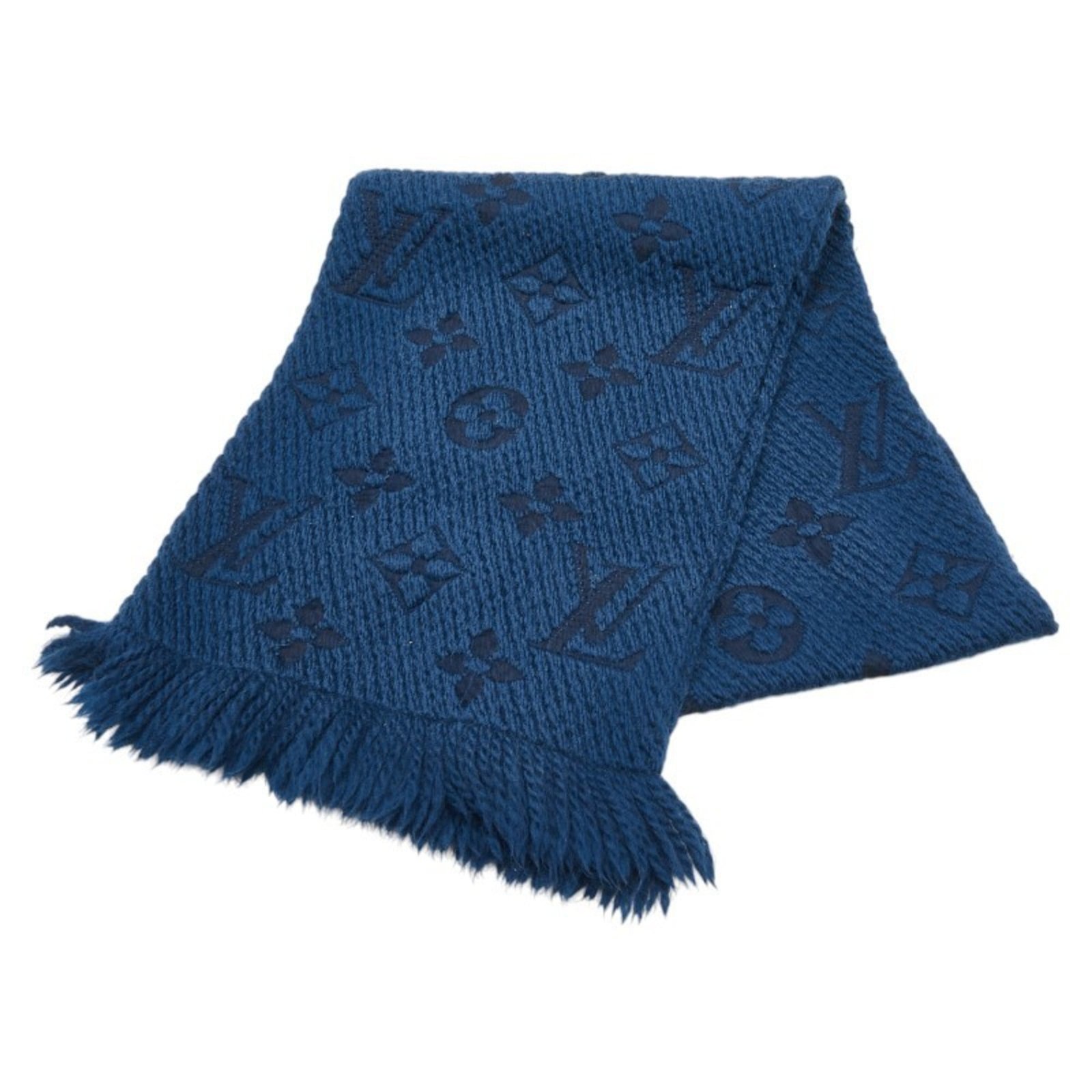 Louis Vuitton Monogram Echarpe Logo Mania Scarf M75504 Navy Wool Silk Women’s LOUIS VUITTON
