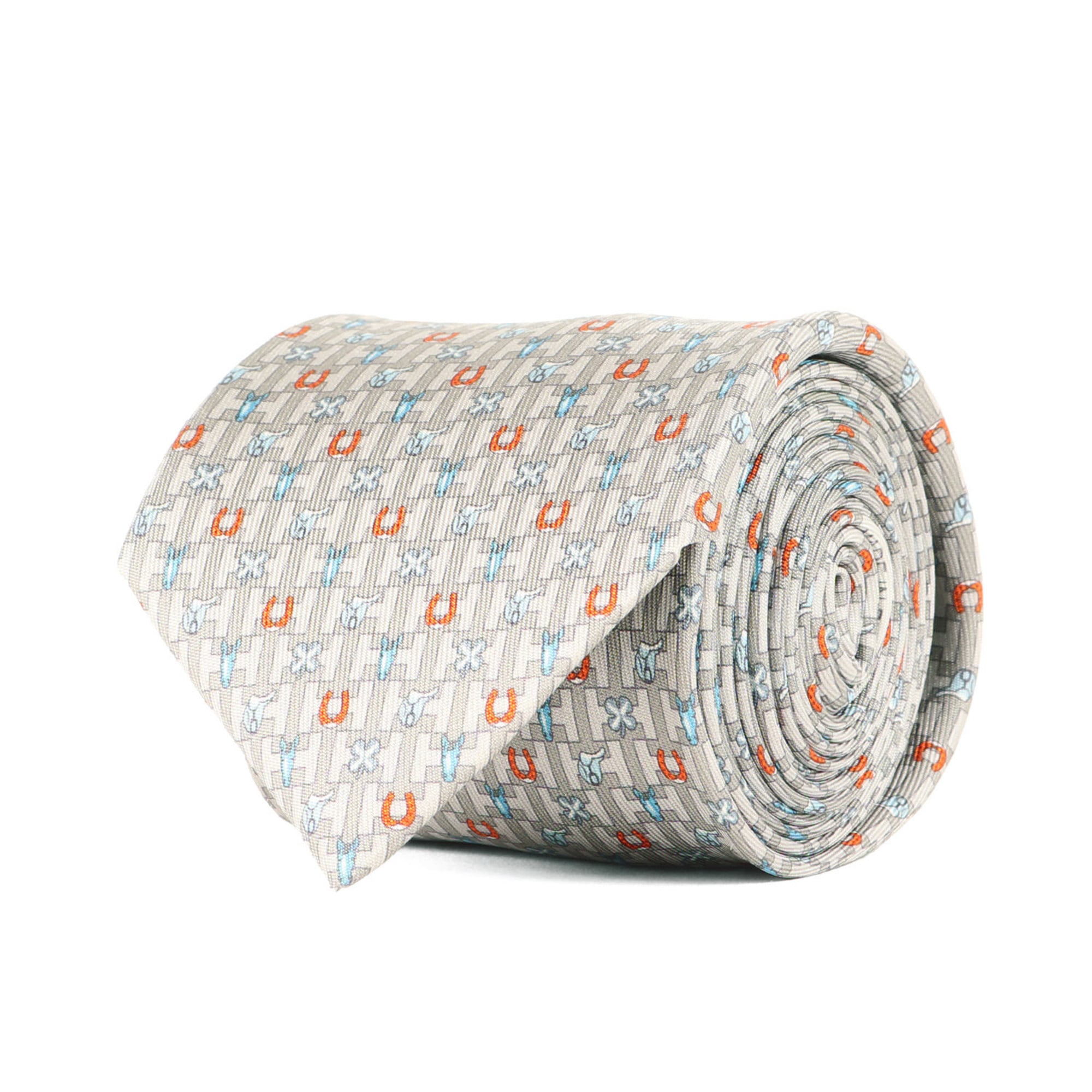 HERMES HermÃ¨s H Mark Clover Horseshoe Silk Tie 6292 EA Four-Leaf Gray Men’s K4615