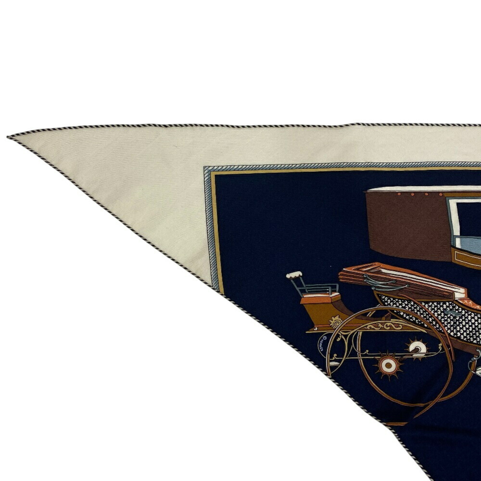 HERMES Hermes Triangle Geant LES VOITURES TRANSFORMATION Folding Covered Wagon Scarf Muffler Black