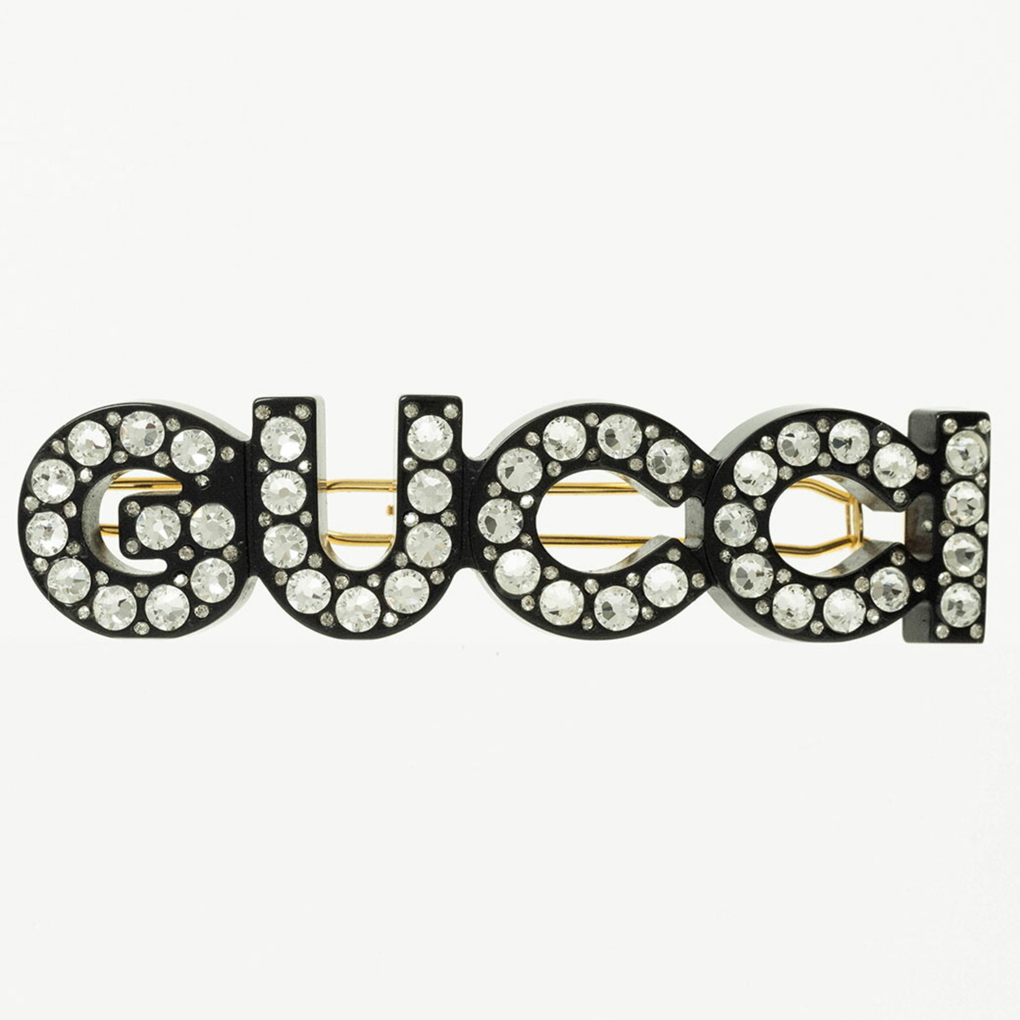 Gucci Crystal Hair Clip Barrette Black Clear Gold 657510 Women’s GUCCI