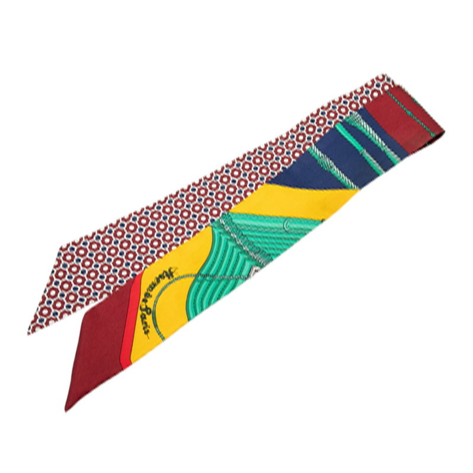 Hermes HermÃ¨s Twilly CLIC CLAC MODERN CANNAGE Scarf, Red Multicolor Silk, Women’s