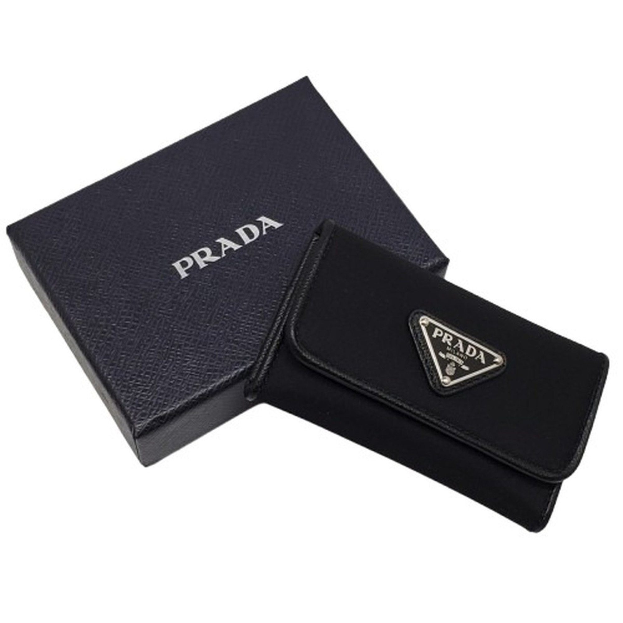 PRADA Tessuto 6-Key Case (1PG222) with Triangular Plate, Leather and Nylon, Unused, Men’s Women’s, Black, Kaizuka Store