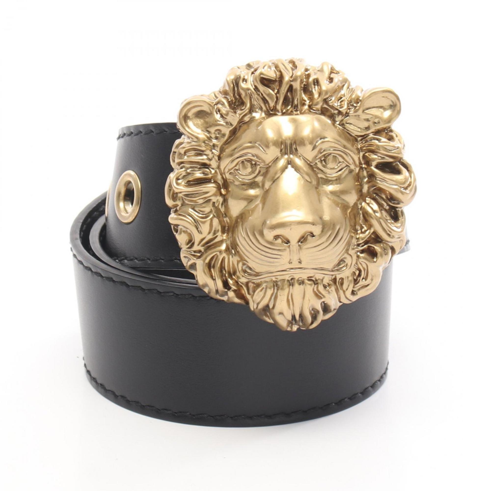 Gucci Lion Head Belt, Leather, Women’s, Black