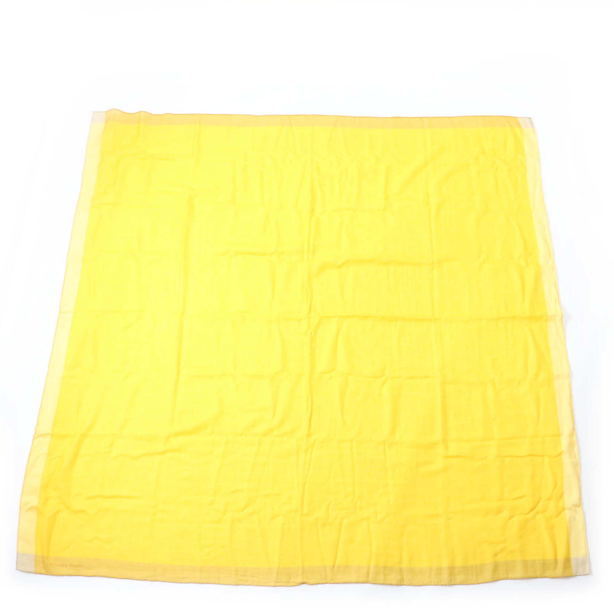 HERMES 100% Cashmere Large Logo Shawl/Scarf, Yellow, Made in England, Women’s