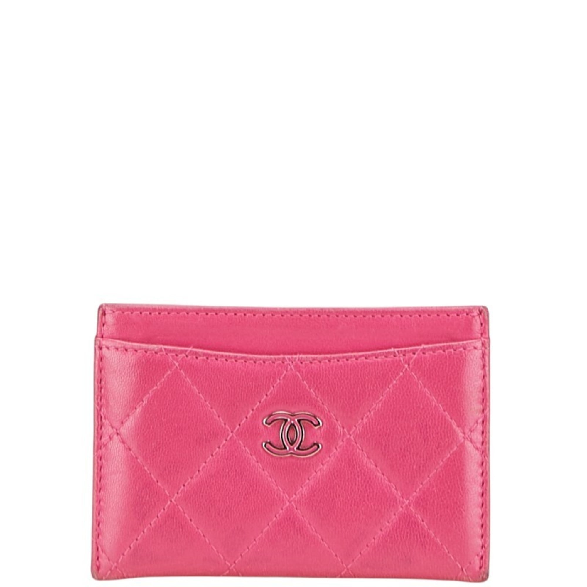 CHANEL Matelasse Coco Mark Business Card Case, Pink Lambskin, Women’s
