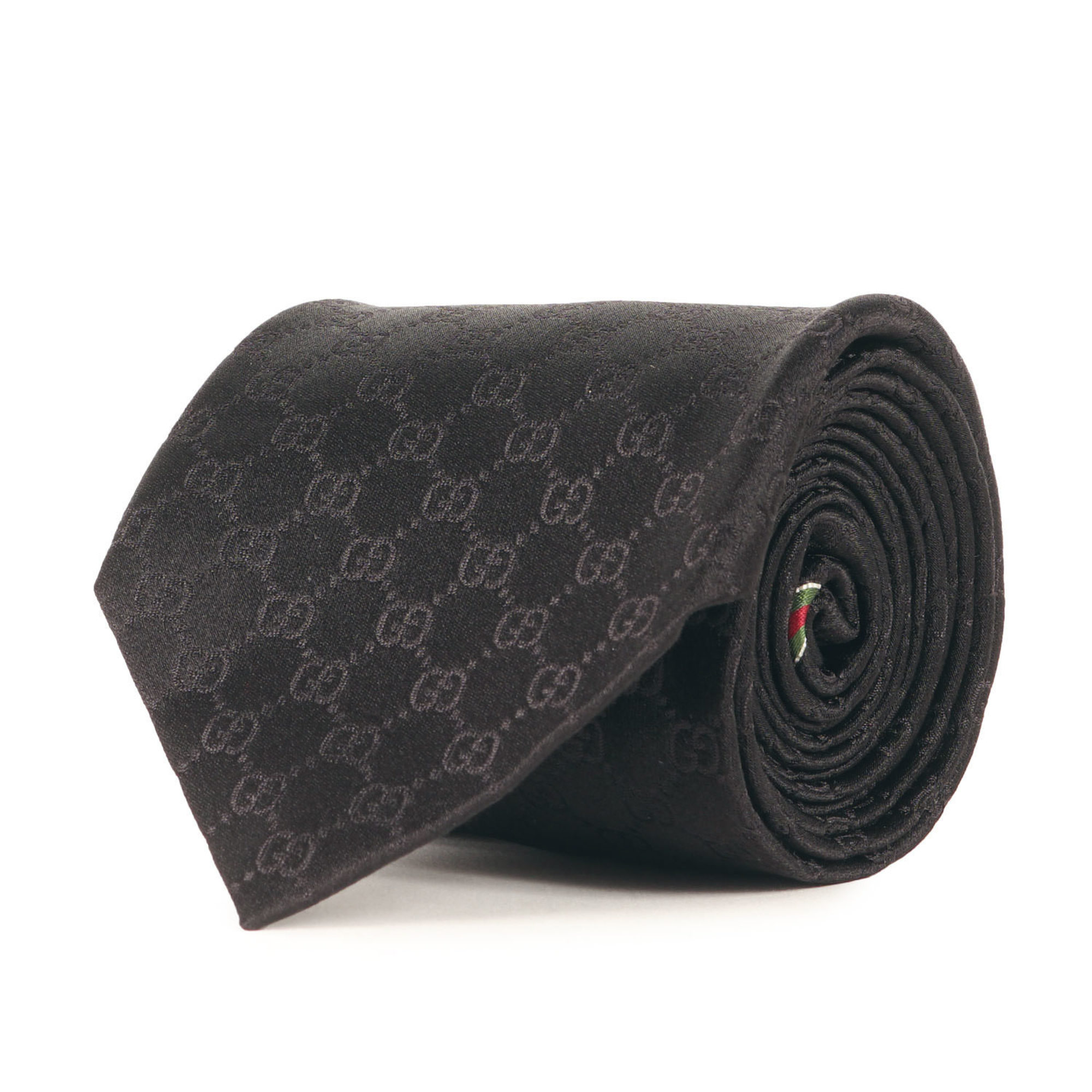 GUCCI GG Monogram Web Stripe Silk Tie, Black, Men’s, K4616