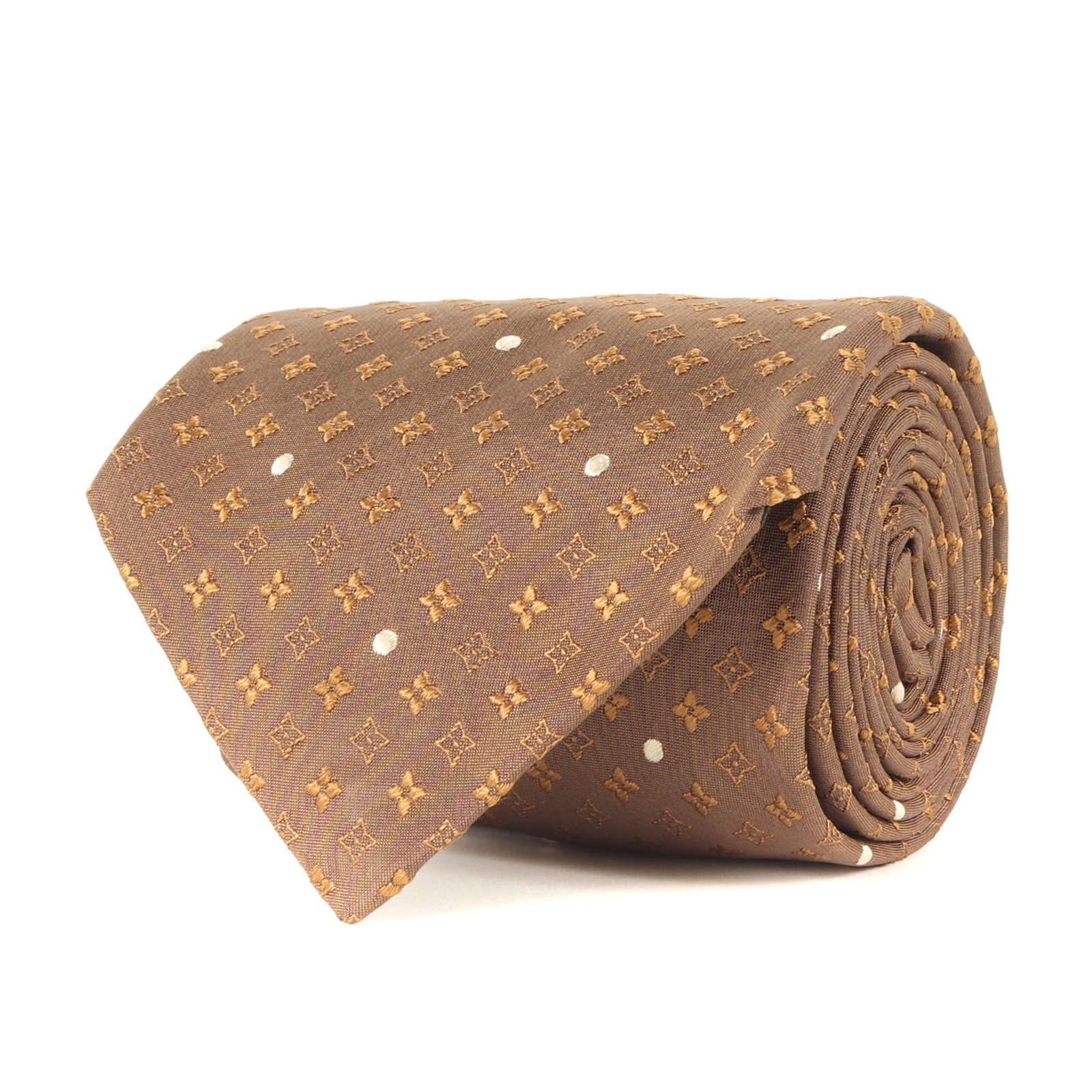 LOUIS VUITTON Monogram Dot Silk Cravate Bronze Gold Tie for Men, K4613