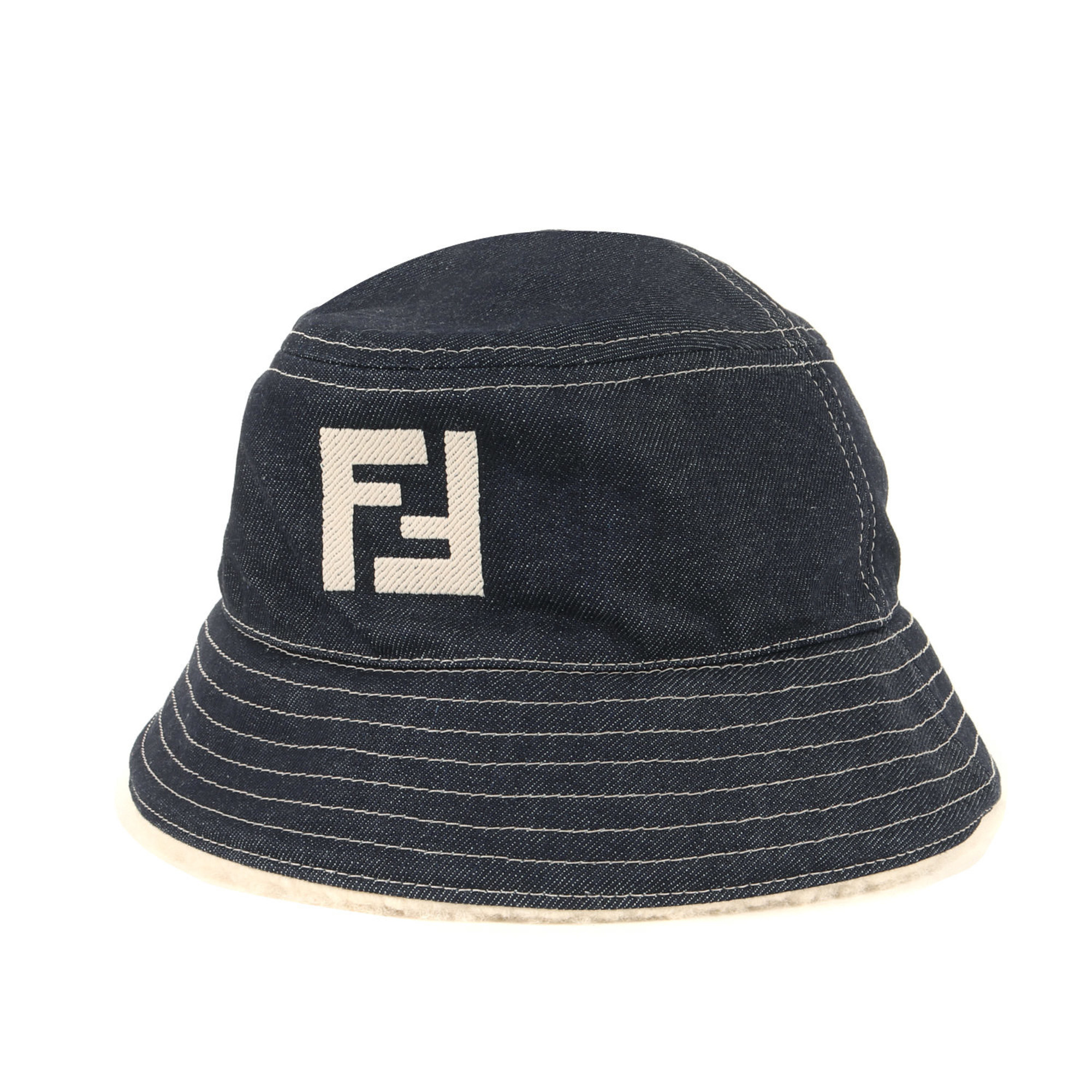 FENDI Men’s Indigo Denim Shearling Hat, Size L (60.0cm), 2022AW (FXQ958 AJE3)