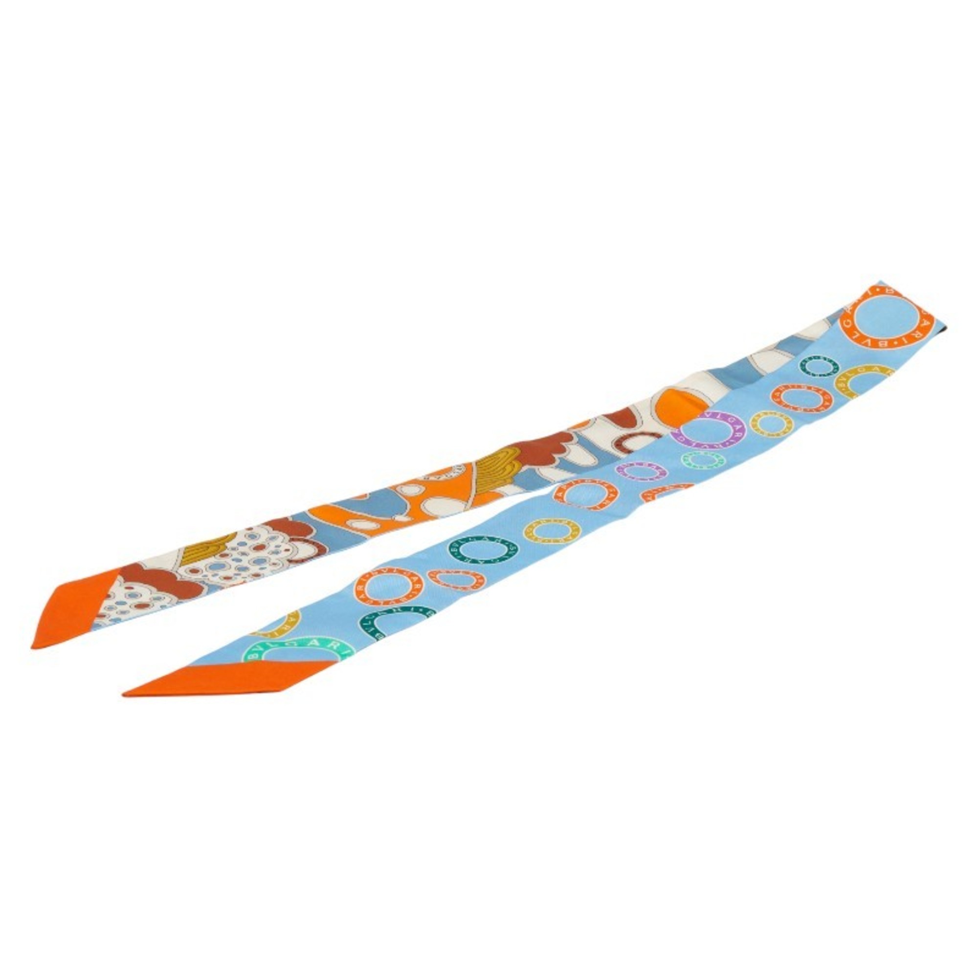 BVLGARI Twilly Serpenti Logo Scarf Muffler in Blue Multicolor Silk for Women