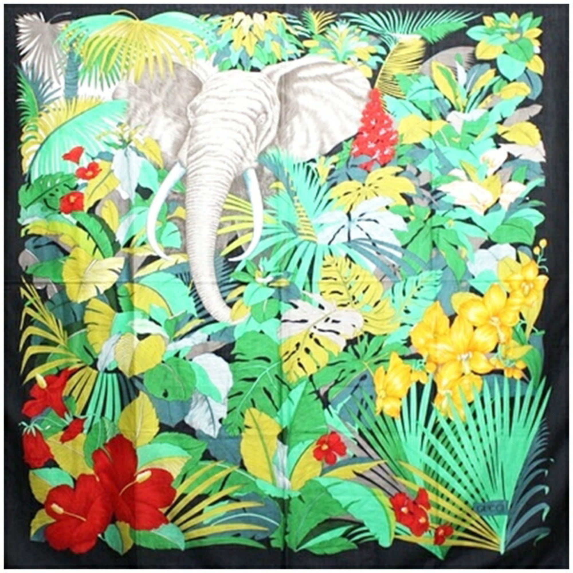 Gucci Large Cotton Scarf Black x Multicolor Elephant GUCCI Women’s