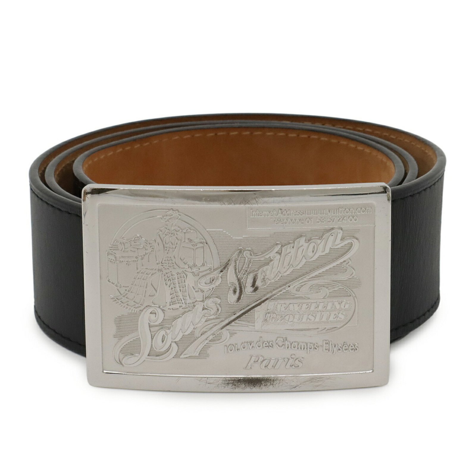 LOUIS VUITTON Santur Jeans Belt, Leather, Noir, Black, Men’s, #90, M6812U