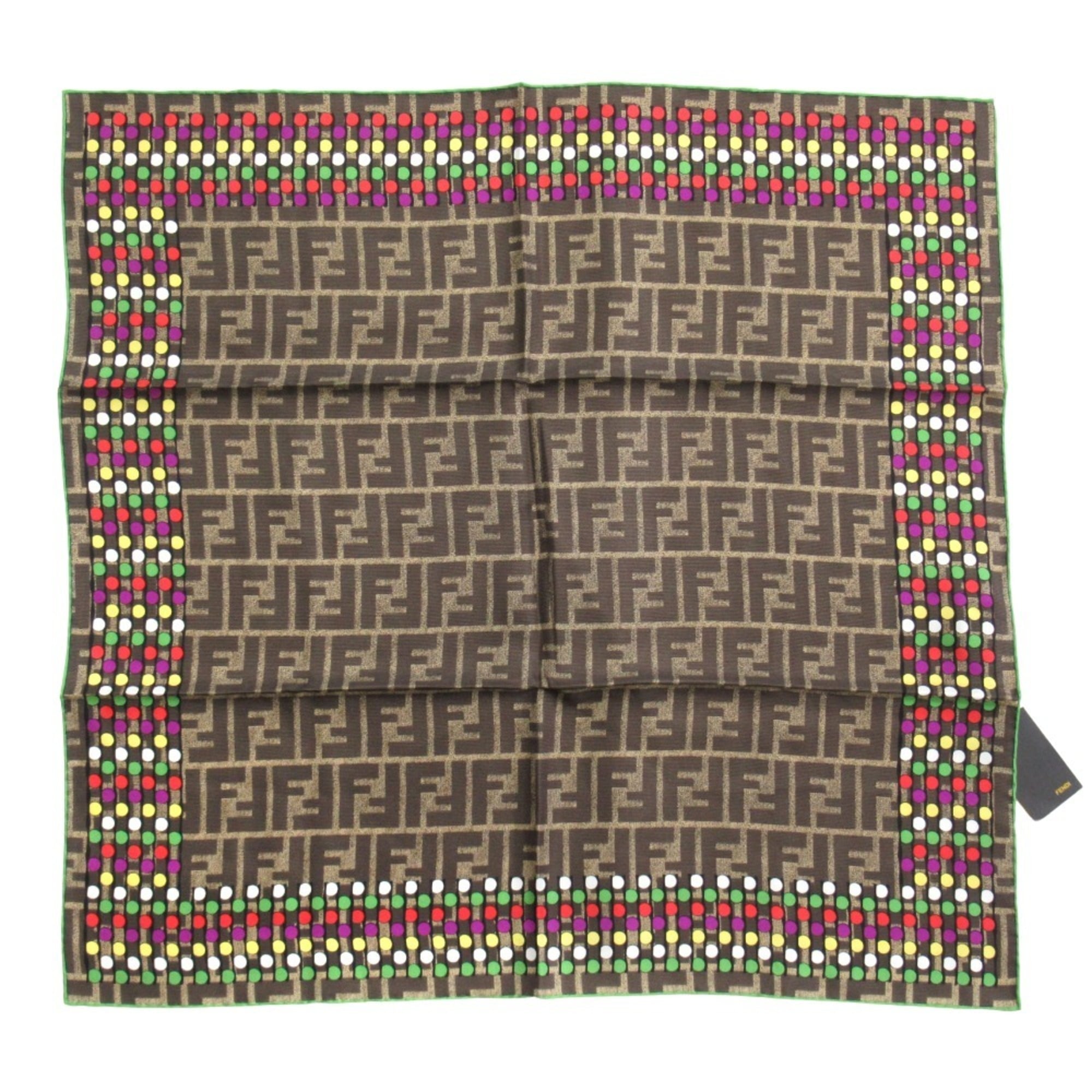 FENDI FF logo Zucca pattern silk scarf/muffler multi-dot all-over FXT059 brown for men and women
