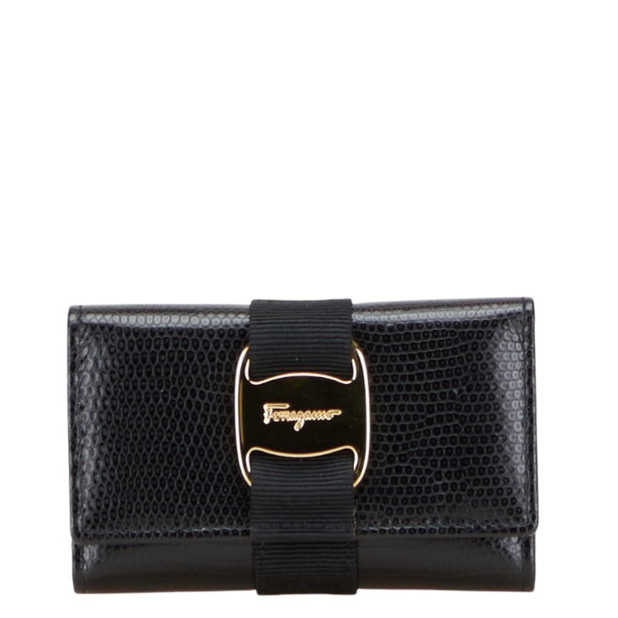 Salvatore Ferragamo Vara 6-ring key case in black leather for women.