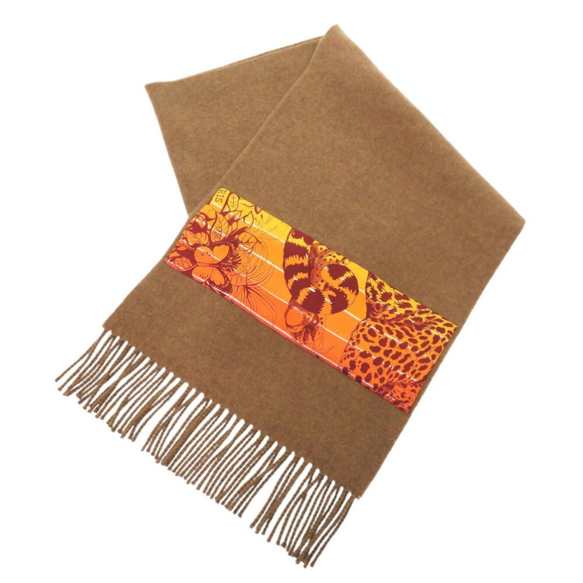 Hermes Cashmere Brown Orange Scarf 0695HERMES