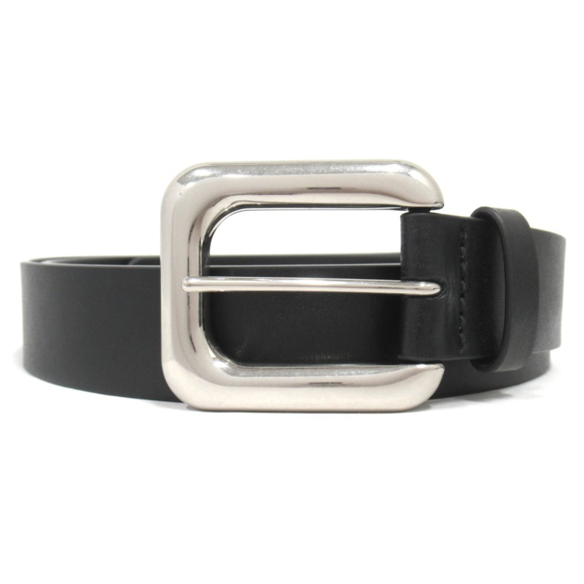 BOTTEGA VENETA Men’s Leather Belt with Square Buckle, Size L, Black