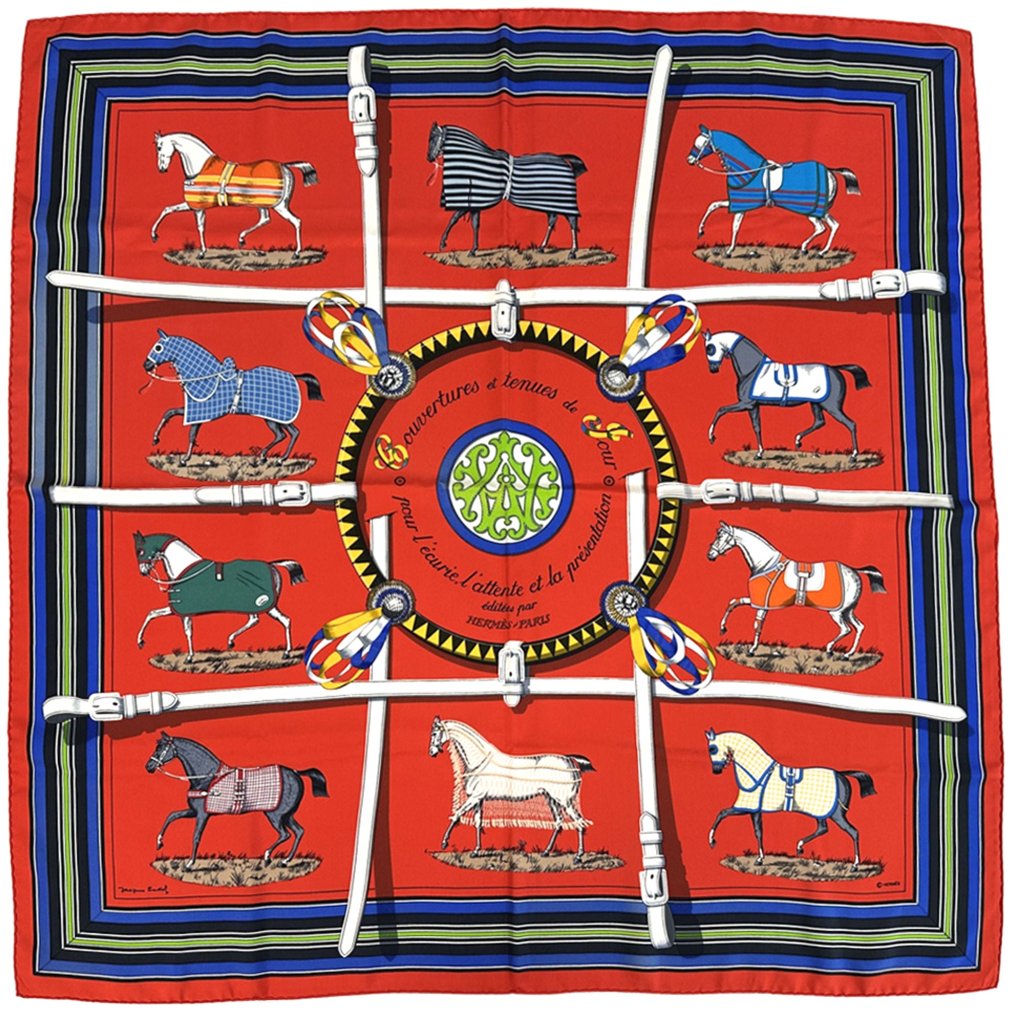 HermÃ¨s HERMES scarf/muffler, CarrÃ© 90, editees par, racehorse, women’s, brand, silk, red, multicolor, horse, animal