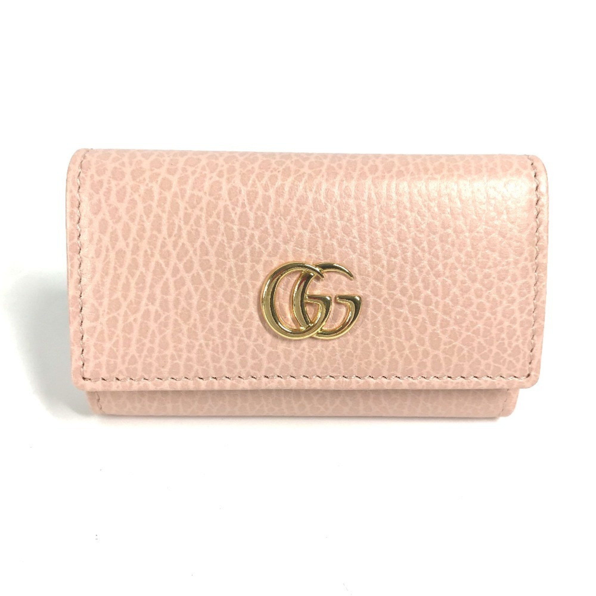 GUCCI 456118 GG Marmot Double G 6-Ring Key Case, Leather, Women’s, Pink