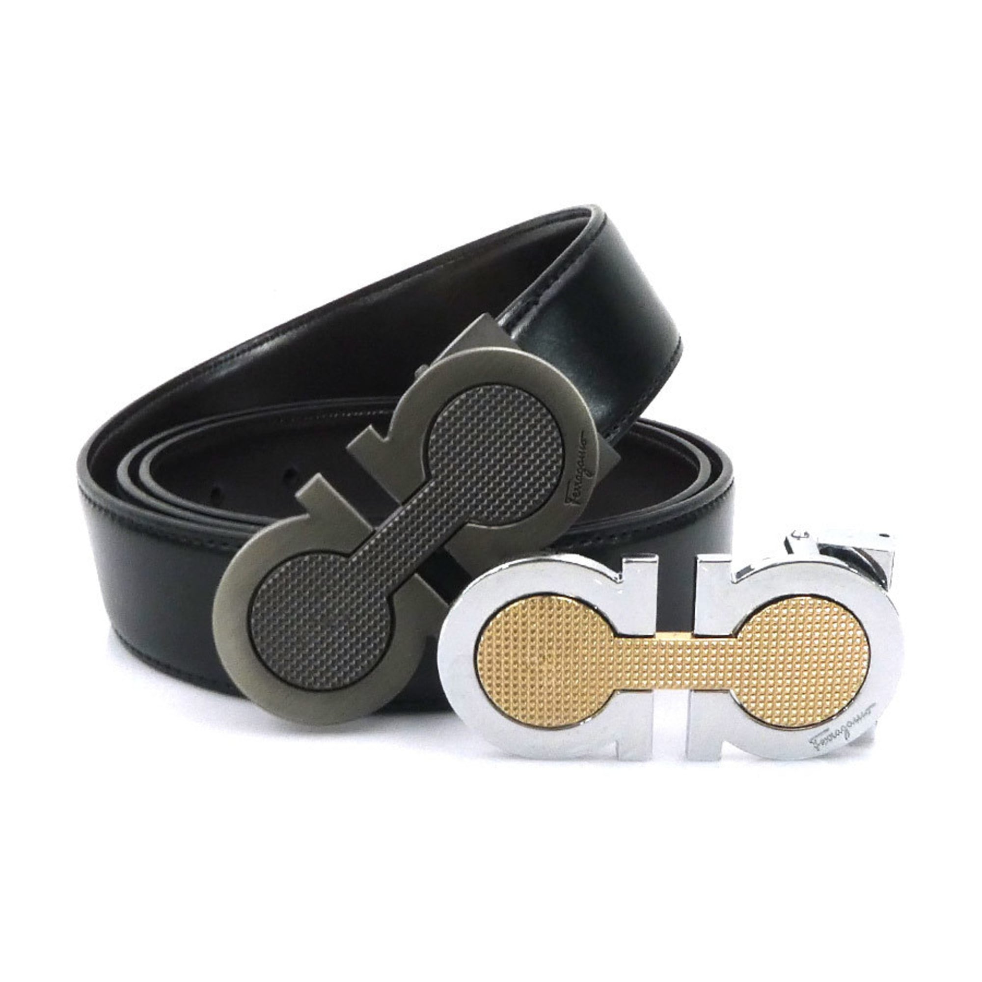 Salvatore Ferragamo Gancini Leather and Metal Belt in Black for Men (e61080j)