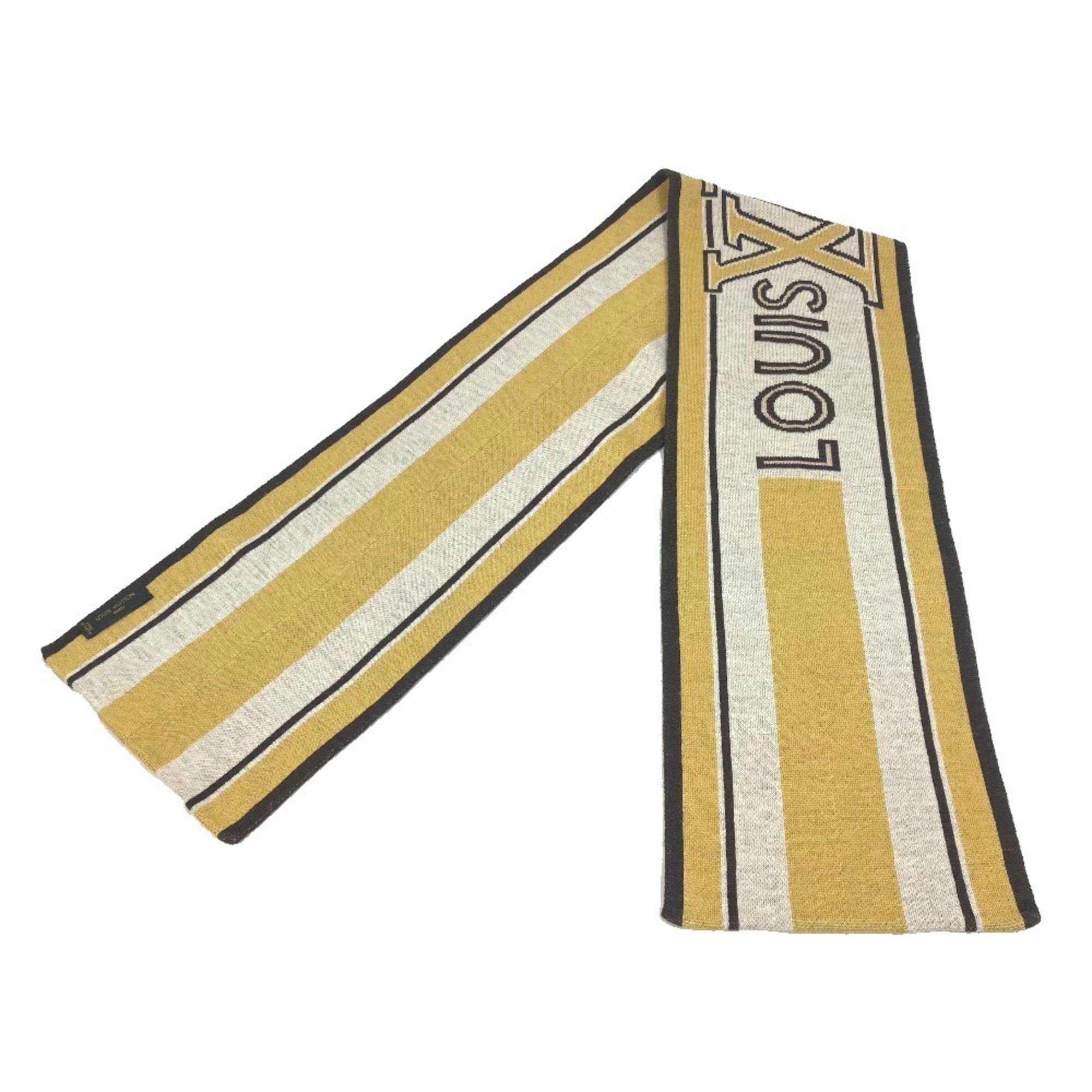LOUIS VUITTON Louis Vuitton Striped Scarf with Logo, Wool, Women’s, Beige/Brown