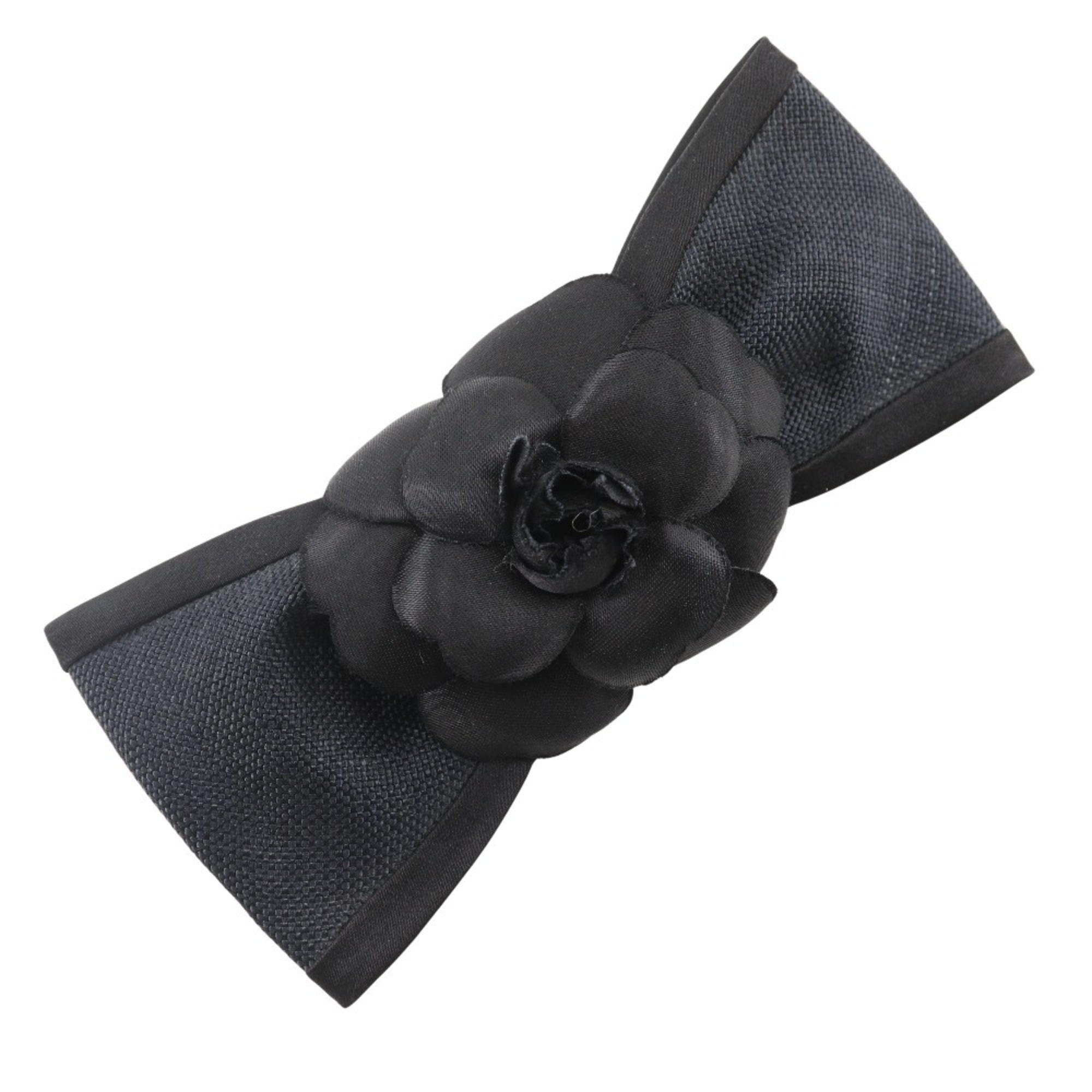 CHANEL Camellia Ribbon Barrette, Satin Black Ribbon, Women’s