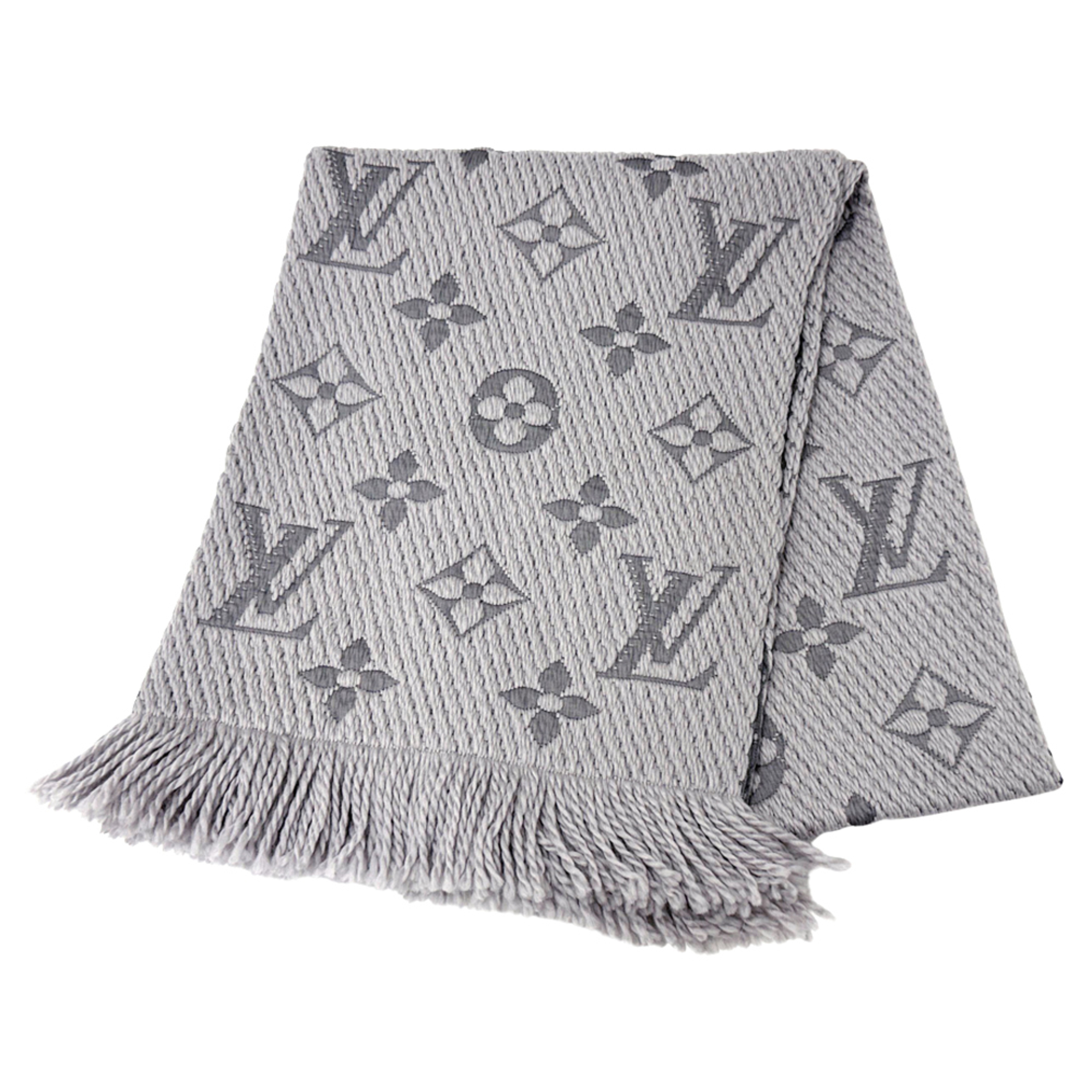Louis Vuitton Women’s Monogram Wool Scarf, Echarpe Logomania, Gris Perle, Gray, M74742