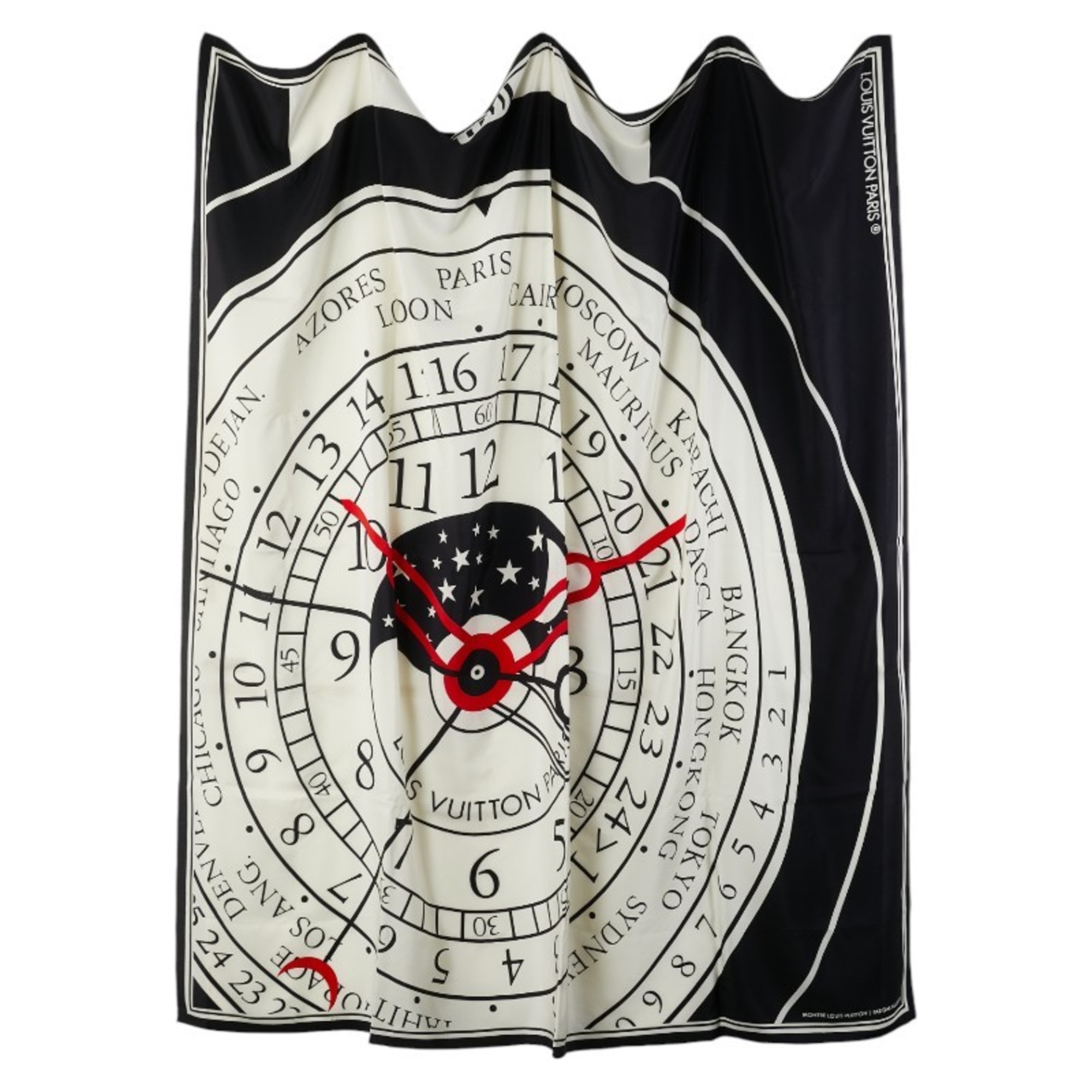 Louis Vuitton 1988 Montre Gae Aulenti Clock Pattern Scarf Muffler Black Multicolor Silk Women’s LOUIS VUITTON