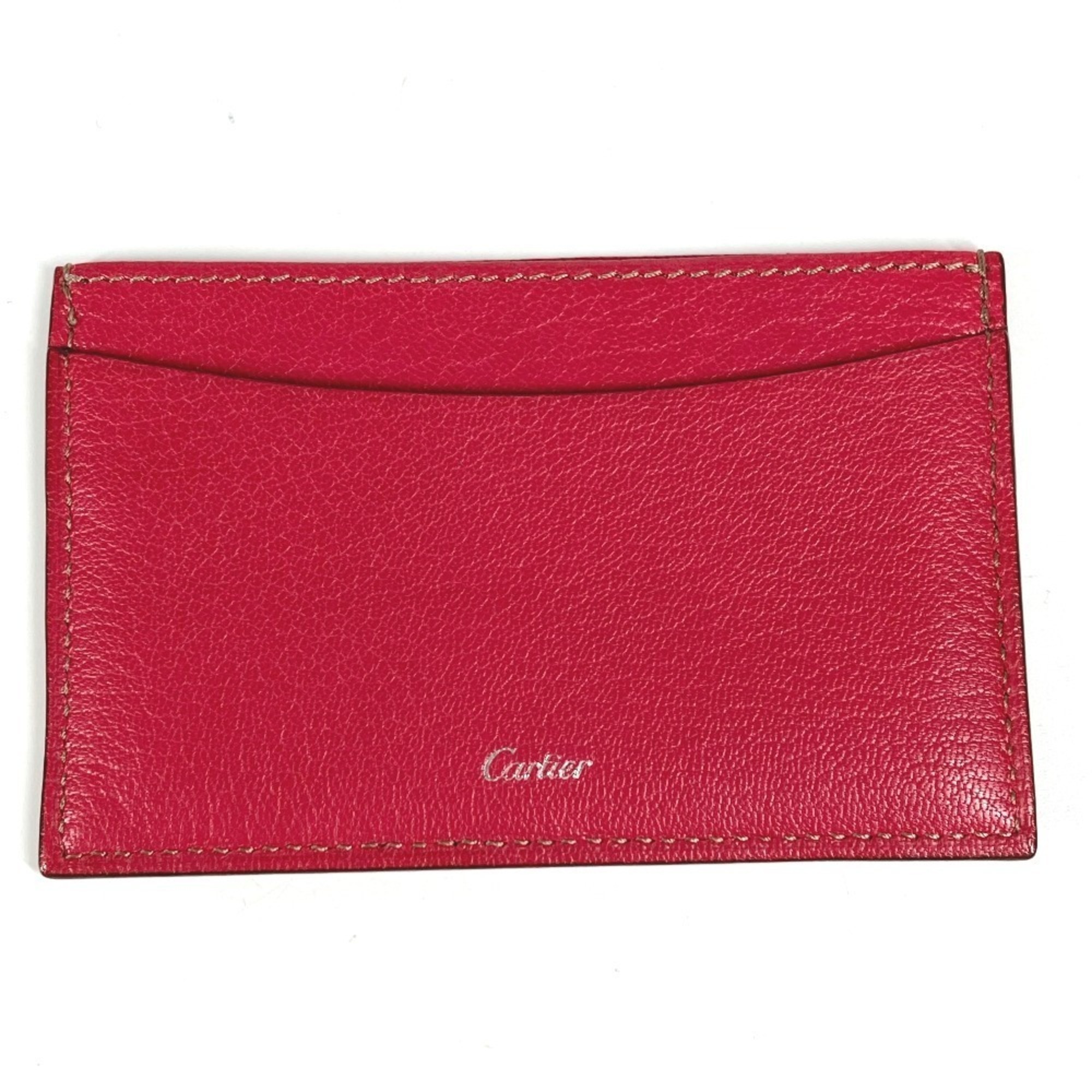 CARTIER Cartier logo business card holder, pass case, leather holder/card men’s and women’s, red