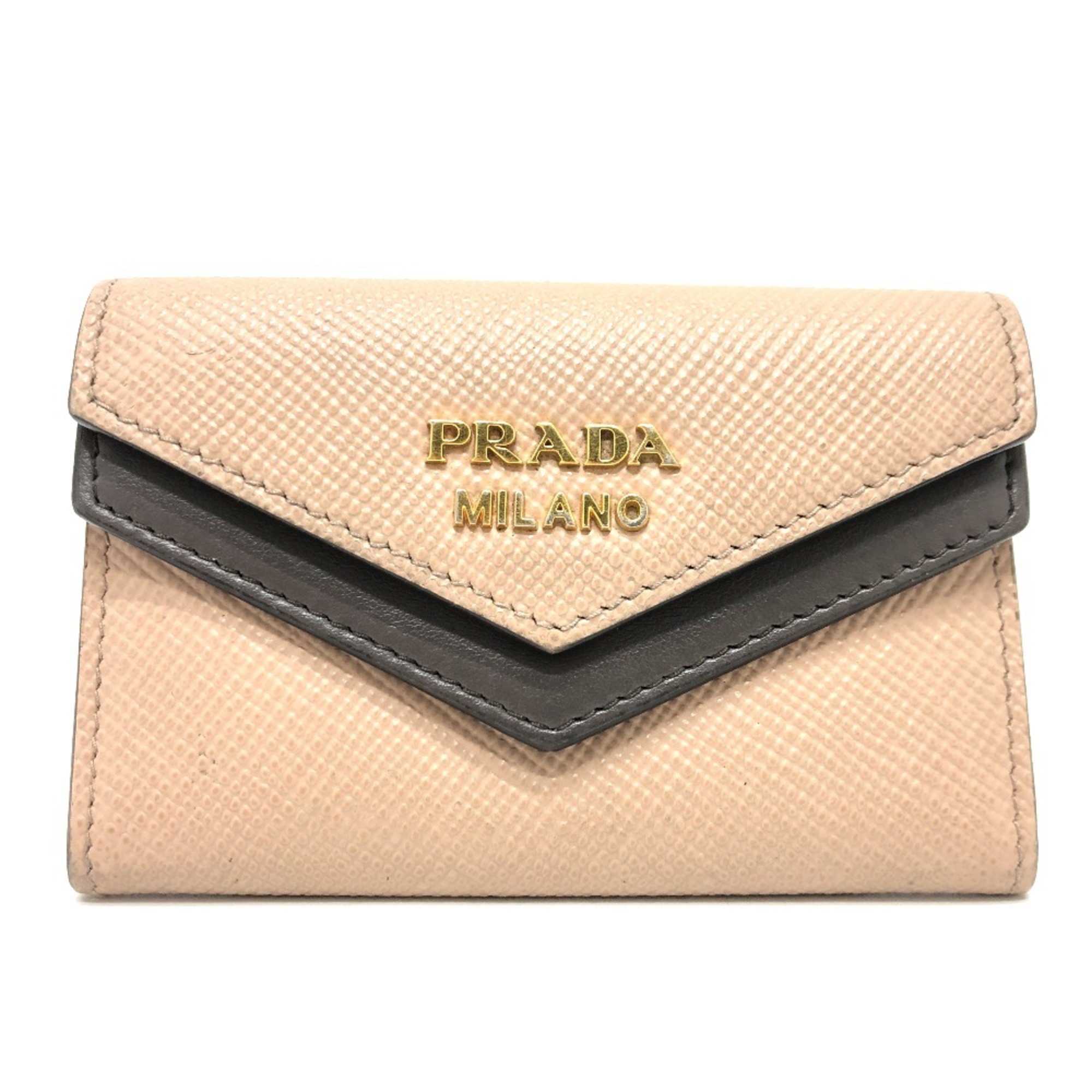 PRADA 1MC065 Business Card Holder Pass Case Holder/Card Leather Women’s Beige