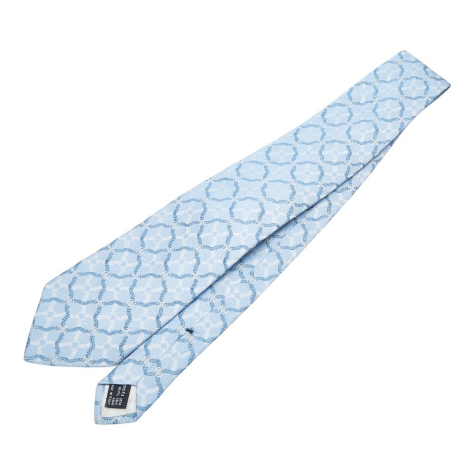 Gucci GG Chain Tie, Light Blue and White Silk, Men’s