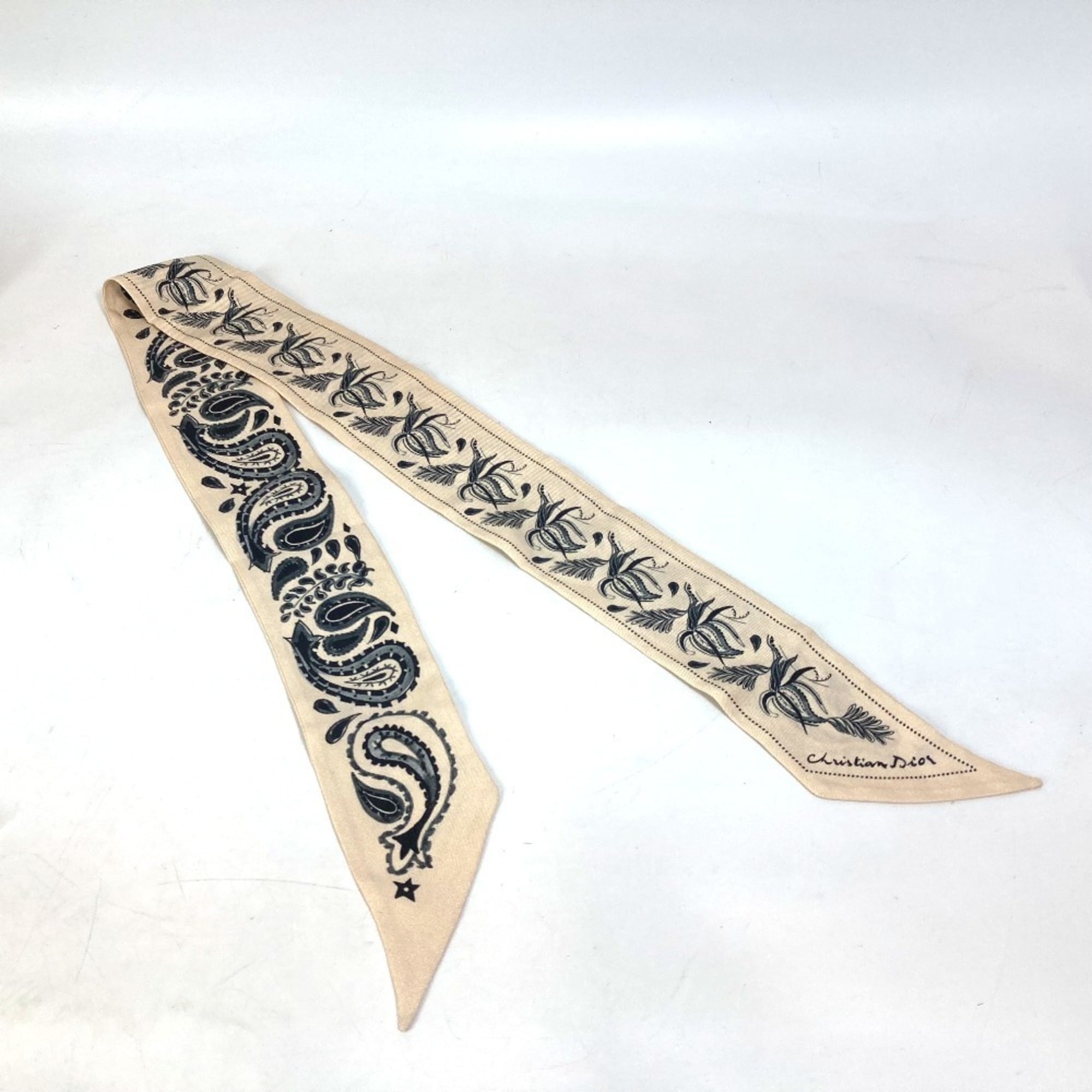 Christian Dior Dior Logo Mitza Bandeau Scarf, Silk, Women’s, Beige