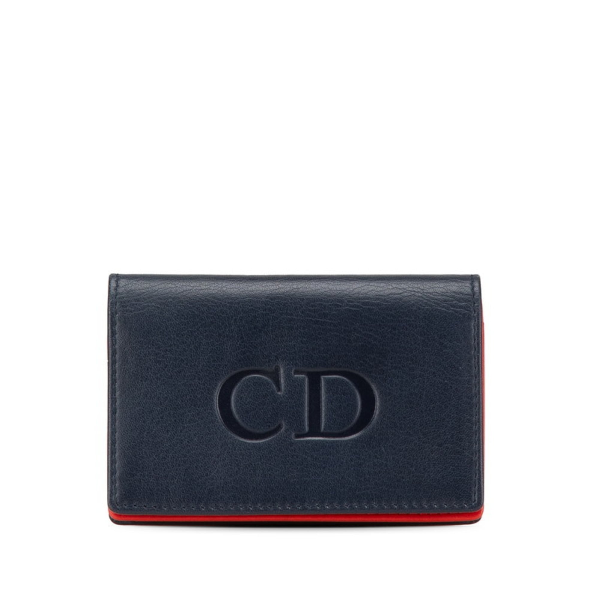 Dior CD logo card case navy red leather women’s