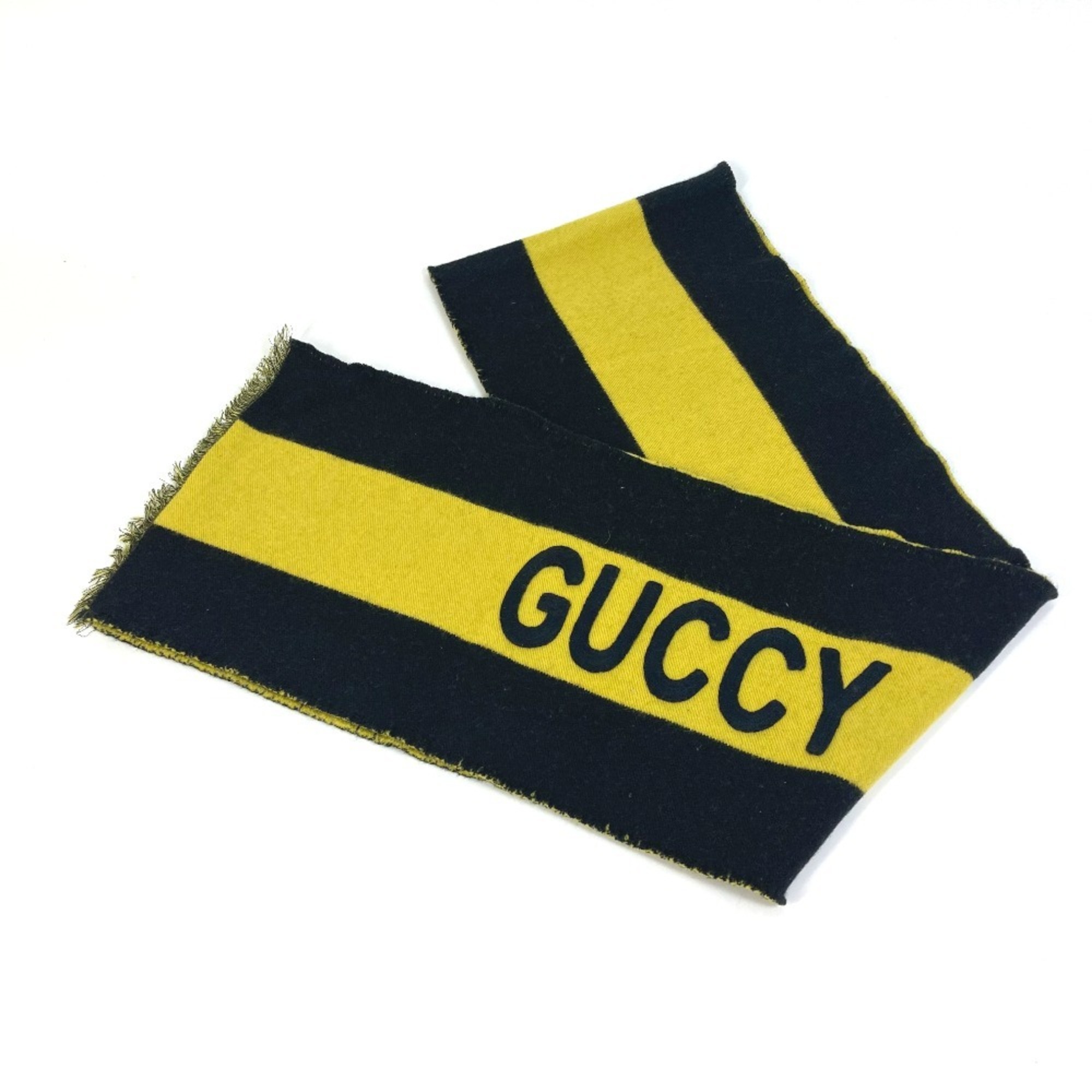 GUCCI Men’s Two-Tone Striped Wool Fringe Scarf in Black and Yellow