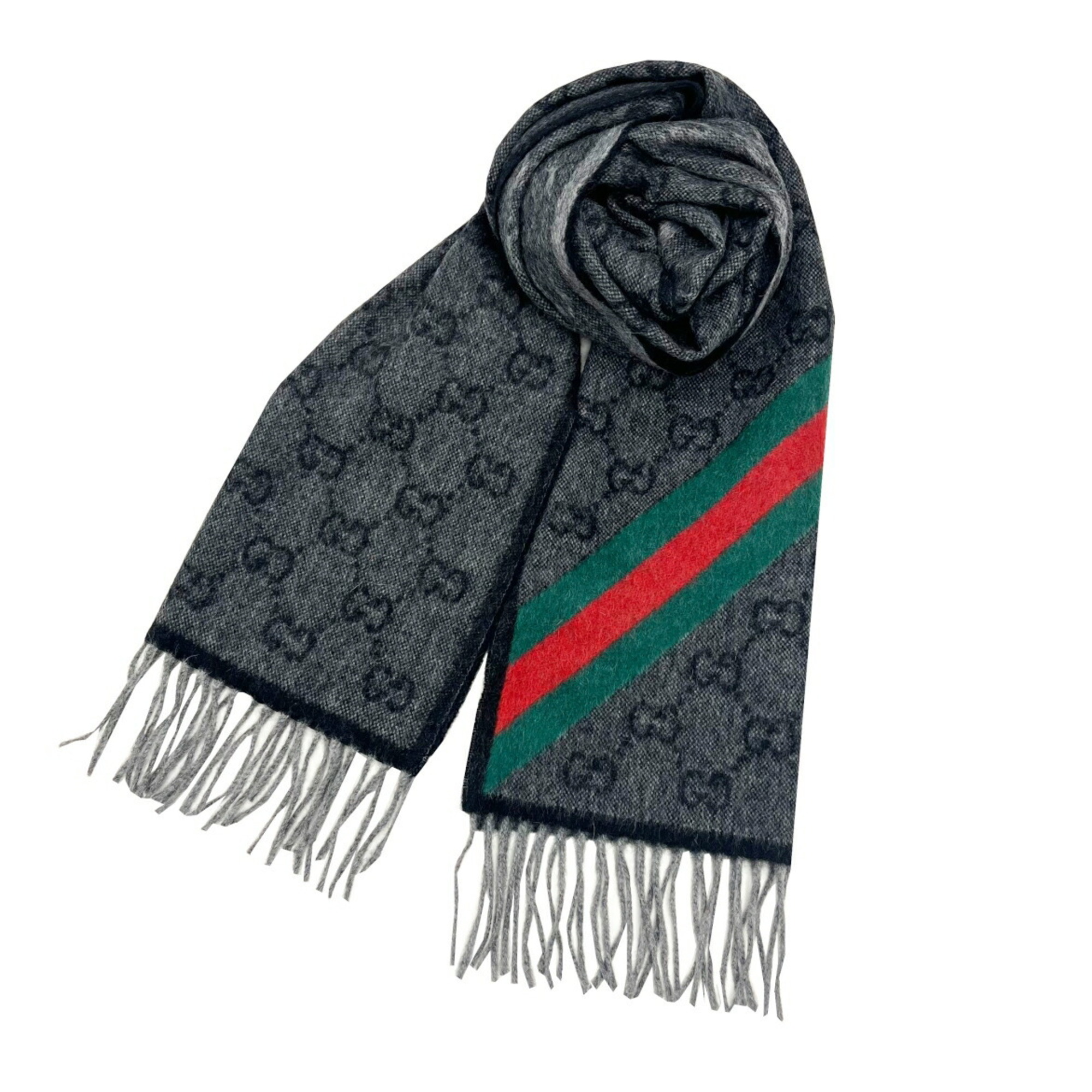 GUCCI Sherry Line Scarf 57063, Gray, 75% Wool, 25% Alpaca, for Men and Women
