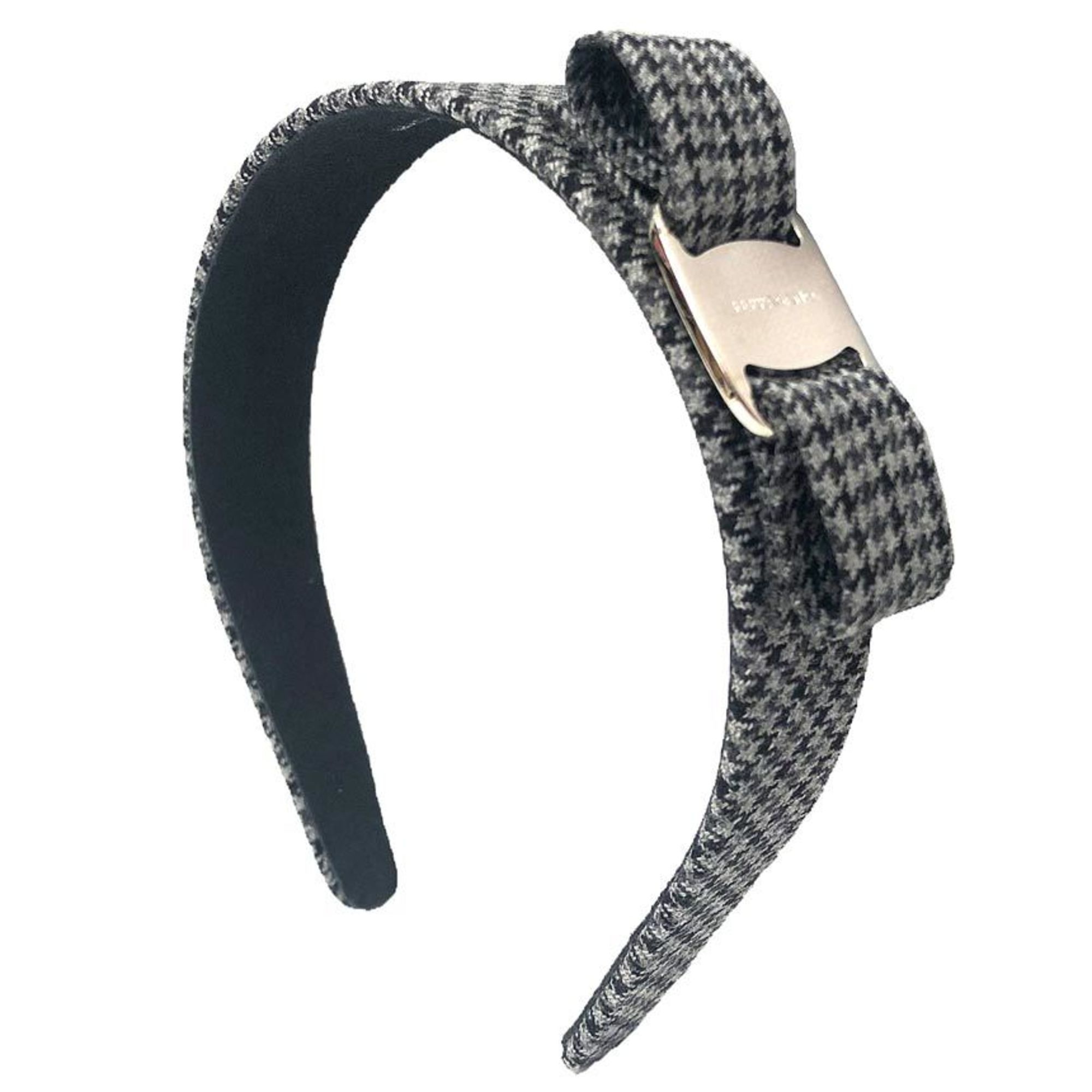 Salvatore Ferragamo Vara Ribbon Headband in Houndstooth Gray, Women’s Hair Accessory, Unused