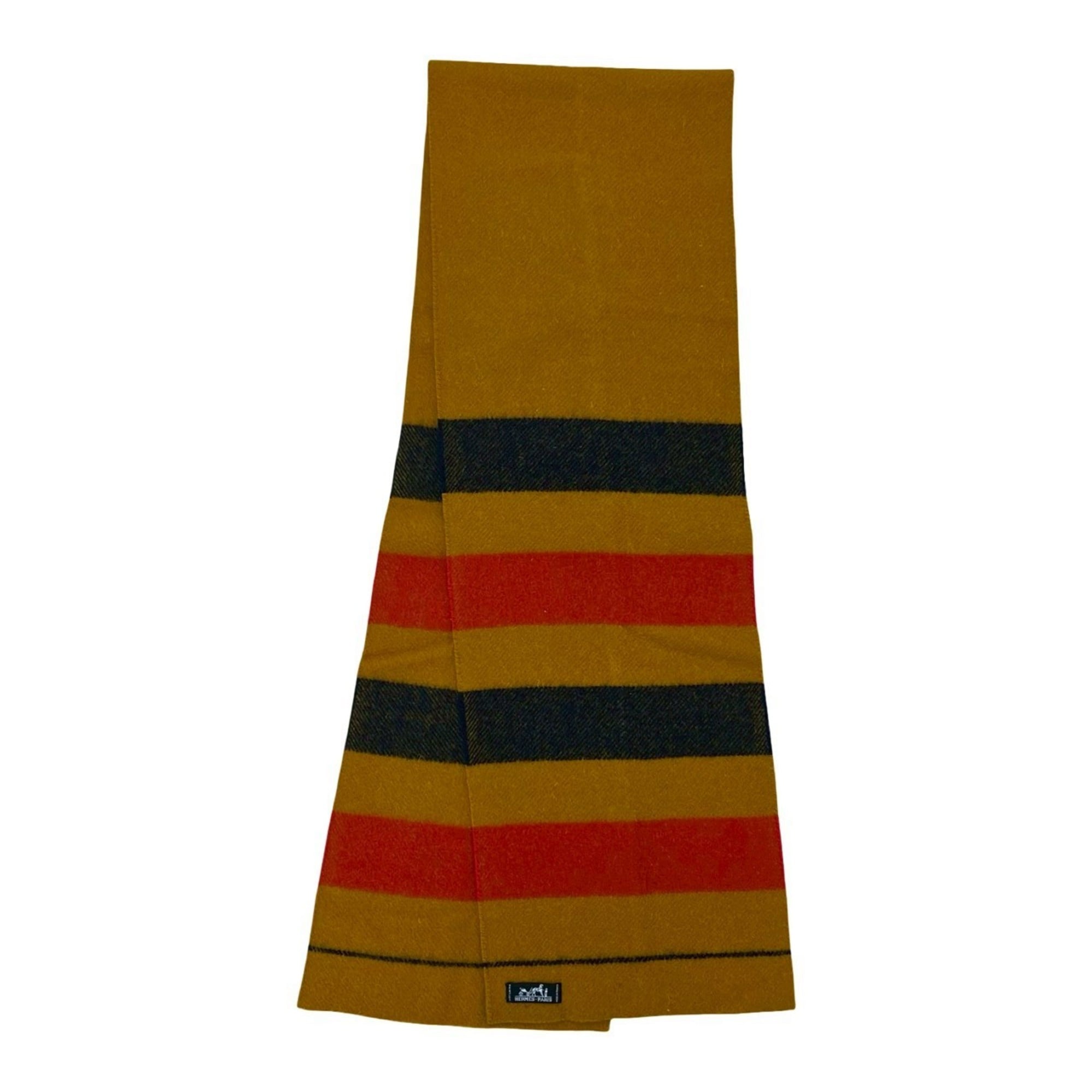 HERMES Rocabar Striped Wool Scarf/Shawl in Yellow, Red, and Navy (20577)
