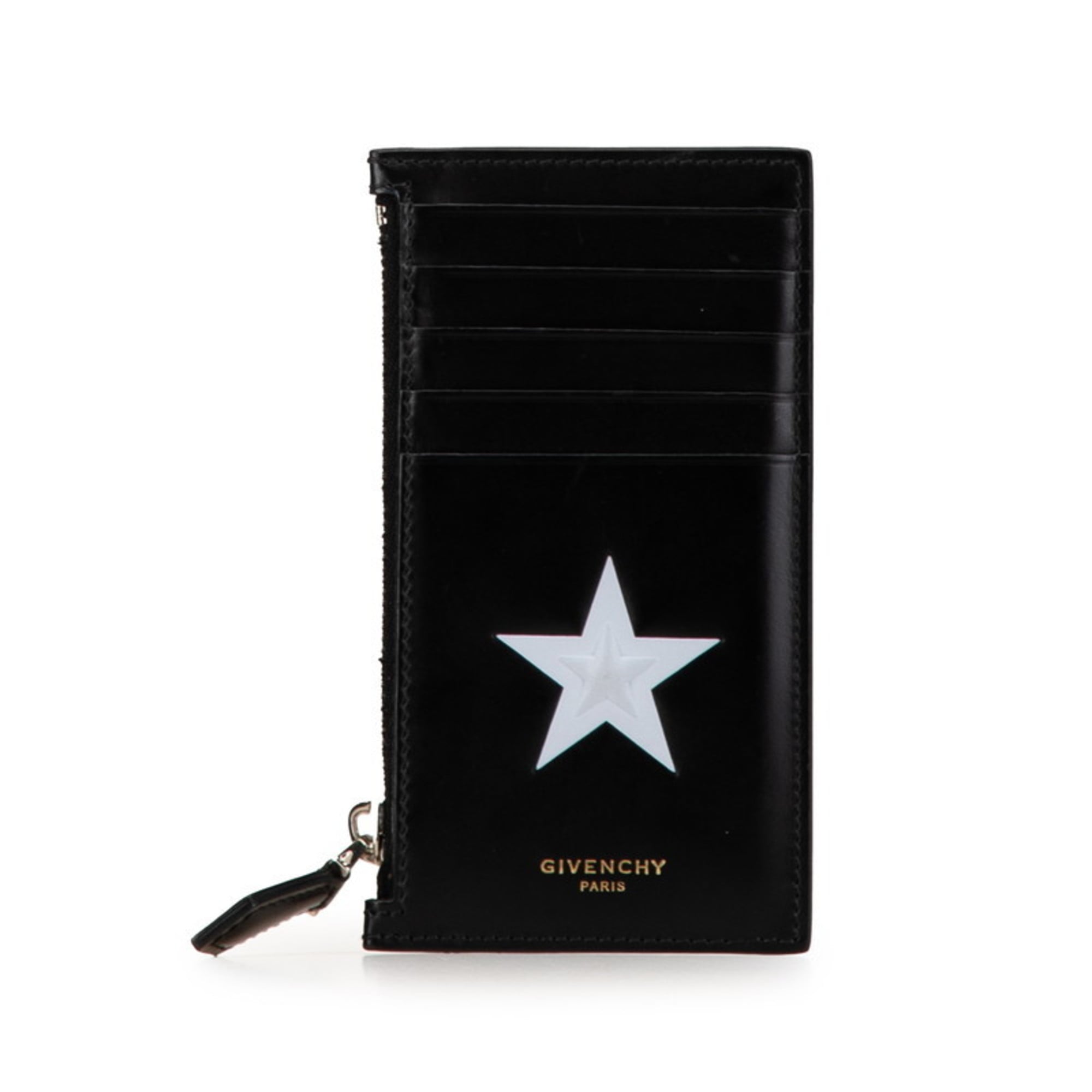 Givenchy Star Motif Card Case Coin Black White Leather Women’s