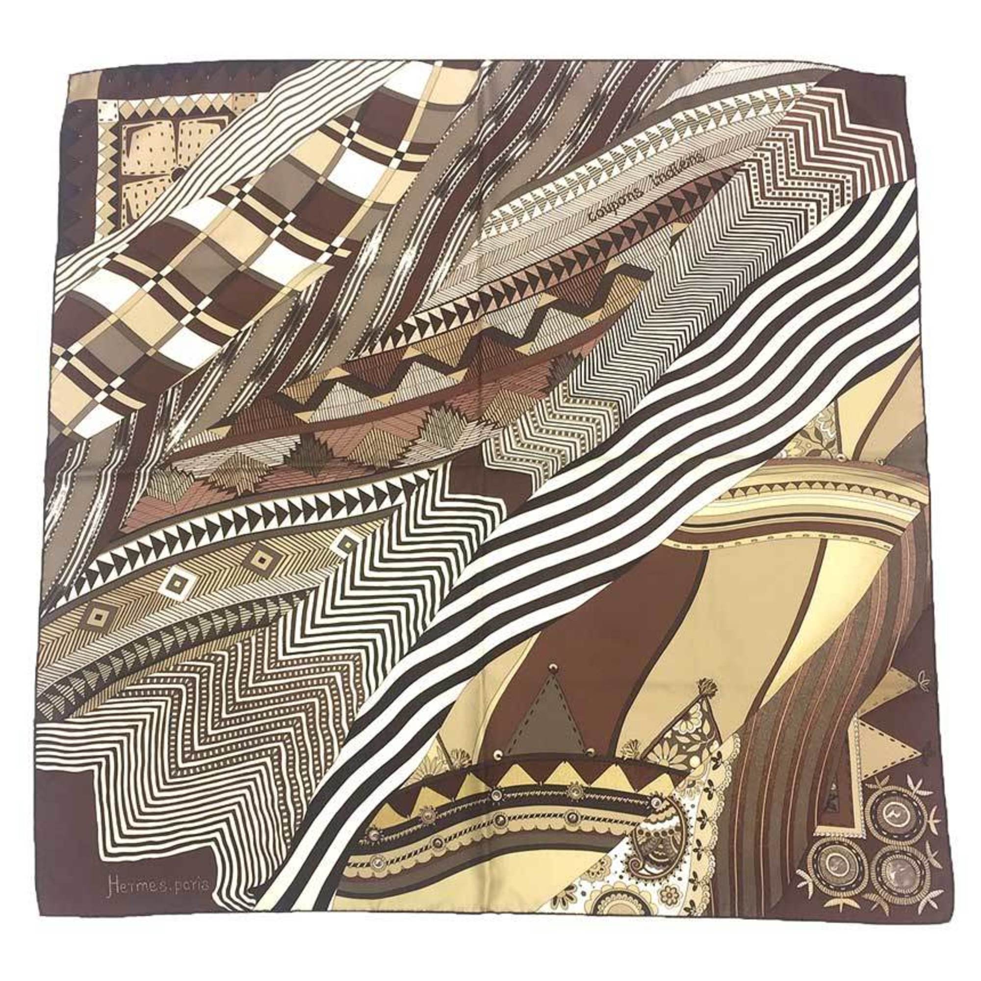 HERMES CarrÃ© 90 Scarf, Coupons Indiens, 2008, Brown, 100% Silk