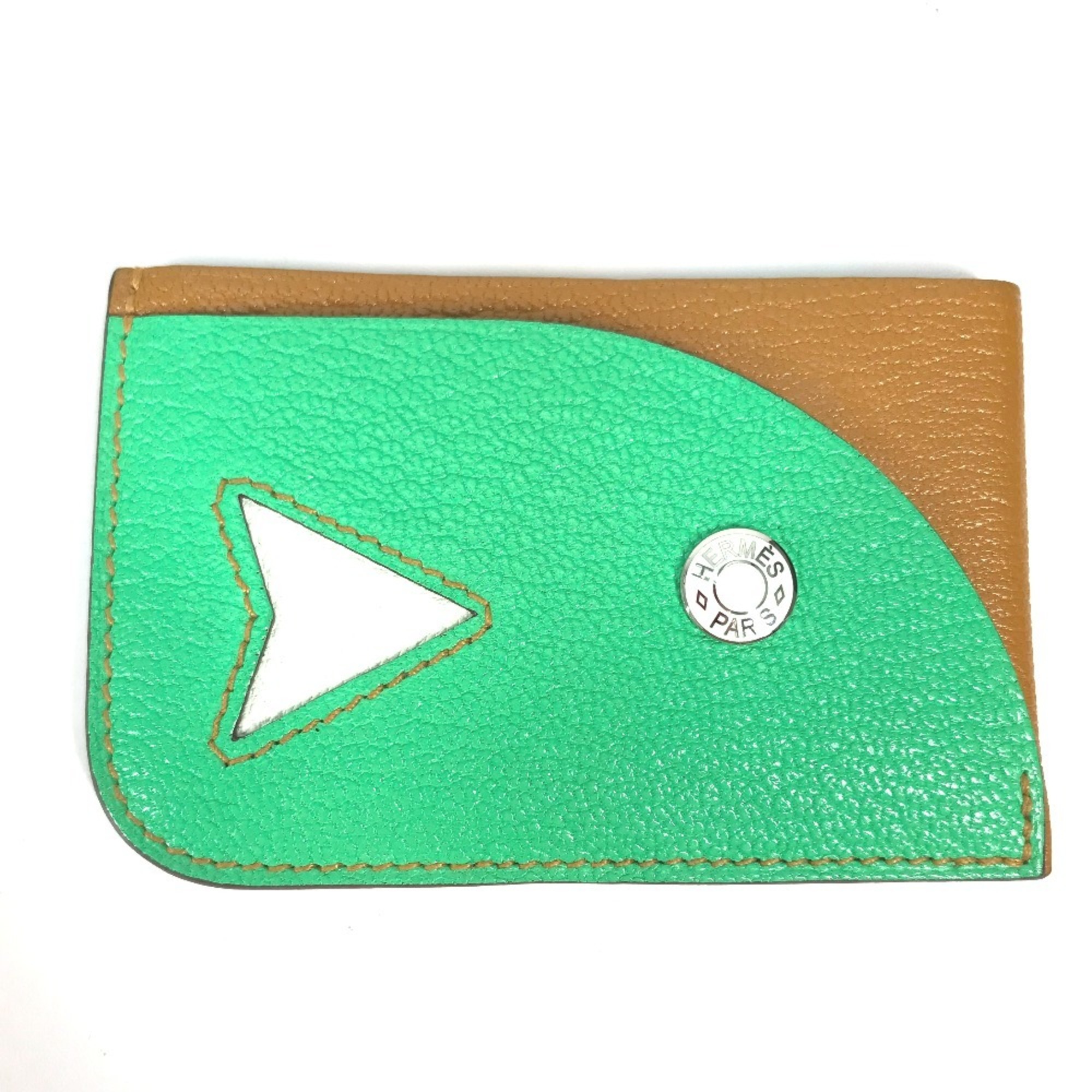 HERMES Serie Bicolor Poisson Business Card Case, Pass Chevre, Women’s, Green