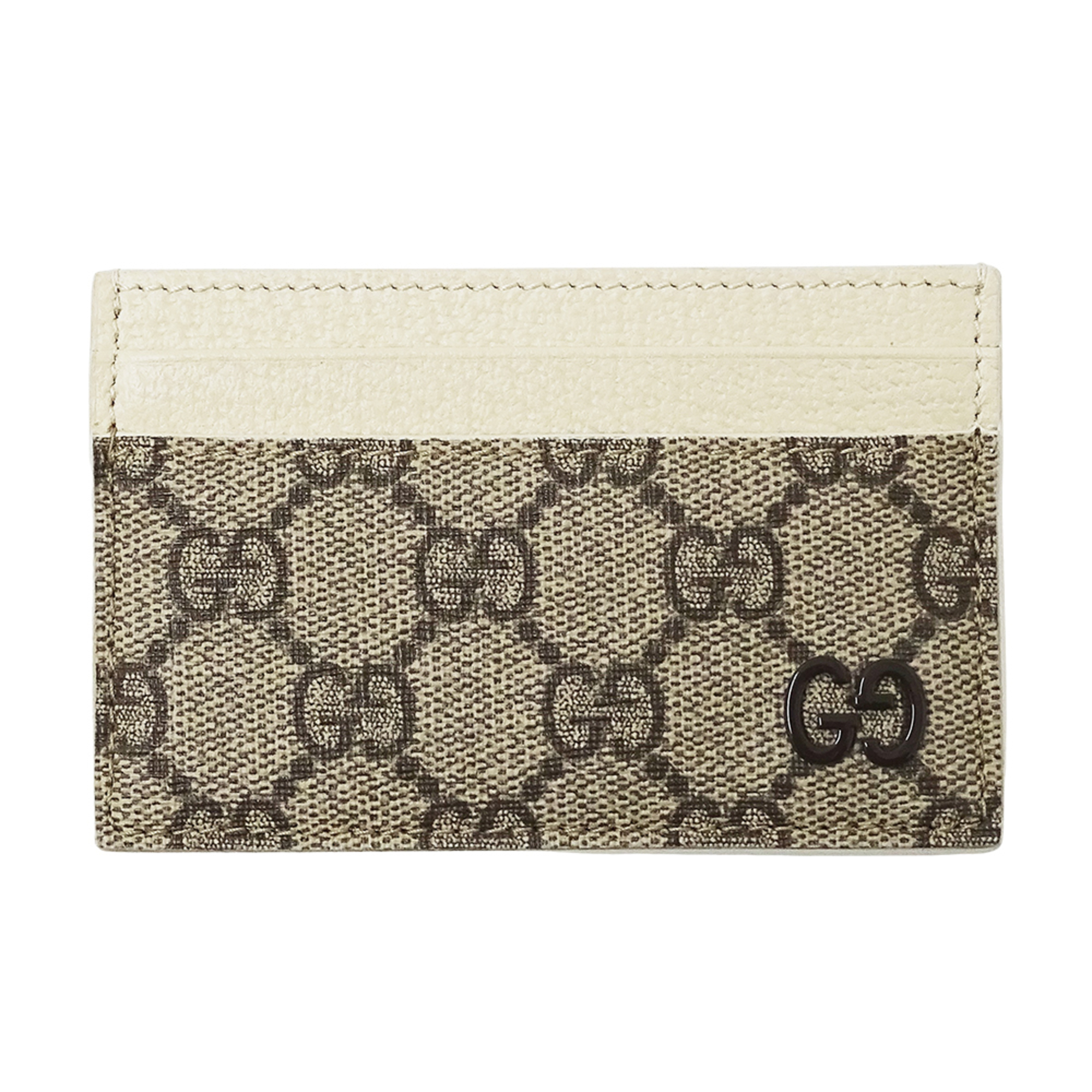 Gucci GG Supreme leather card holder/card case for men and women, available in beige, brown, white. 768248.