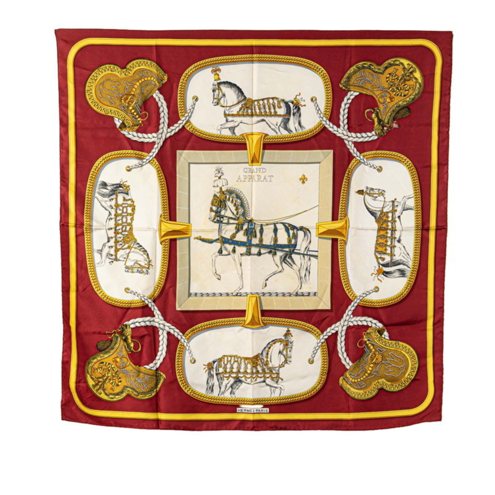 Hermes HermÃ¨s CarrÃ© 90 Grand Apparel Horse Scarf, Wine Red and Multicolor Silk, Women’s