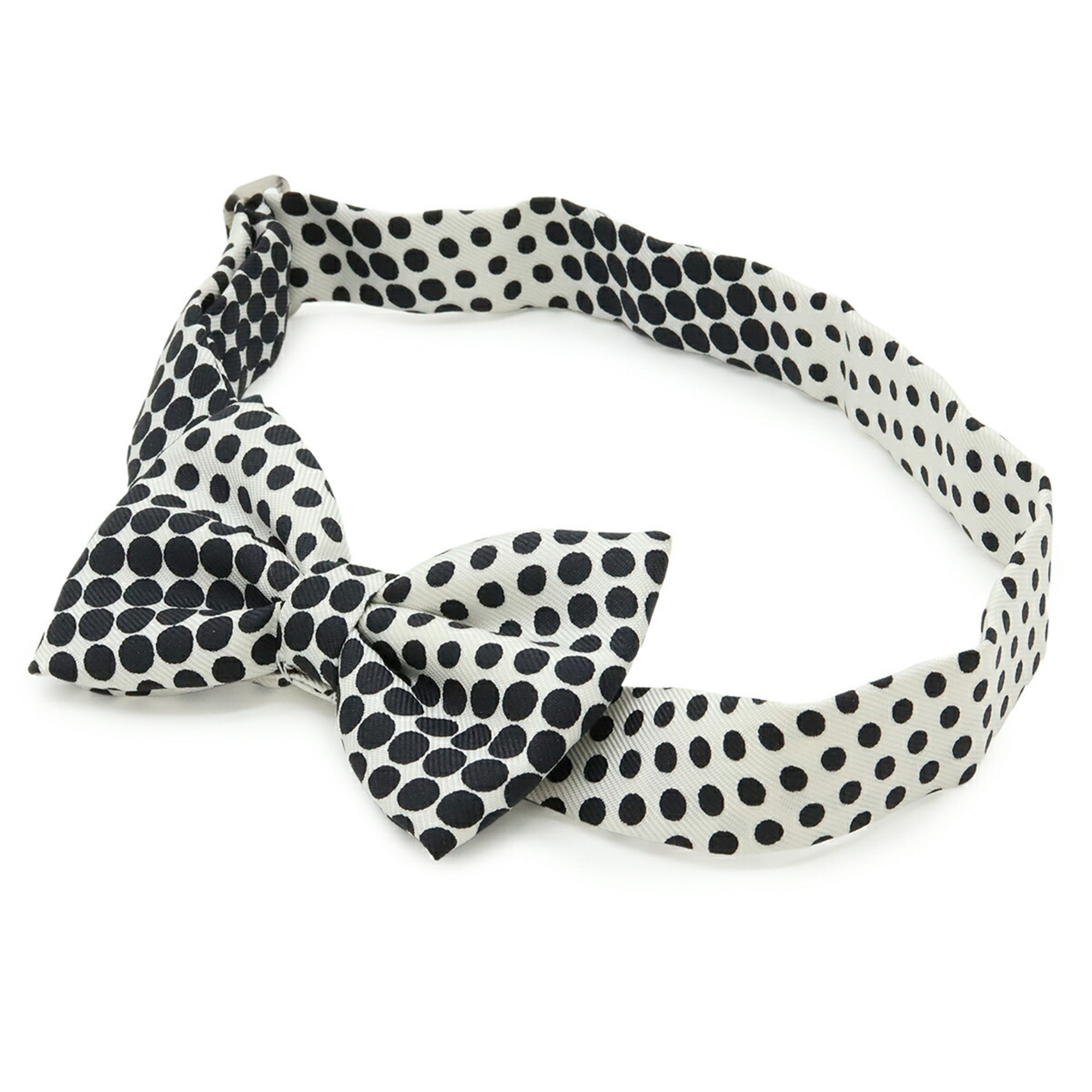 HERMES Bow Tie, Polka Dot Pattern, 100% Silk, White, Black