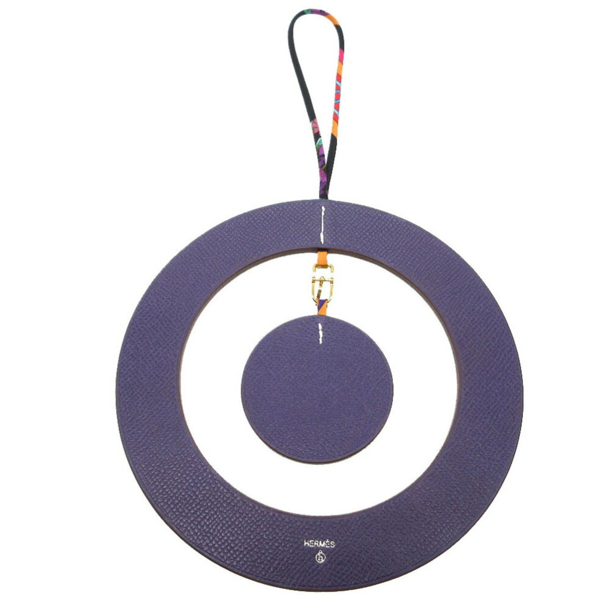 Unused Hermes Petit H Circle Charm Keychain Epsom Leather Violet Purple 0790HERMES