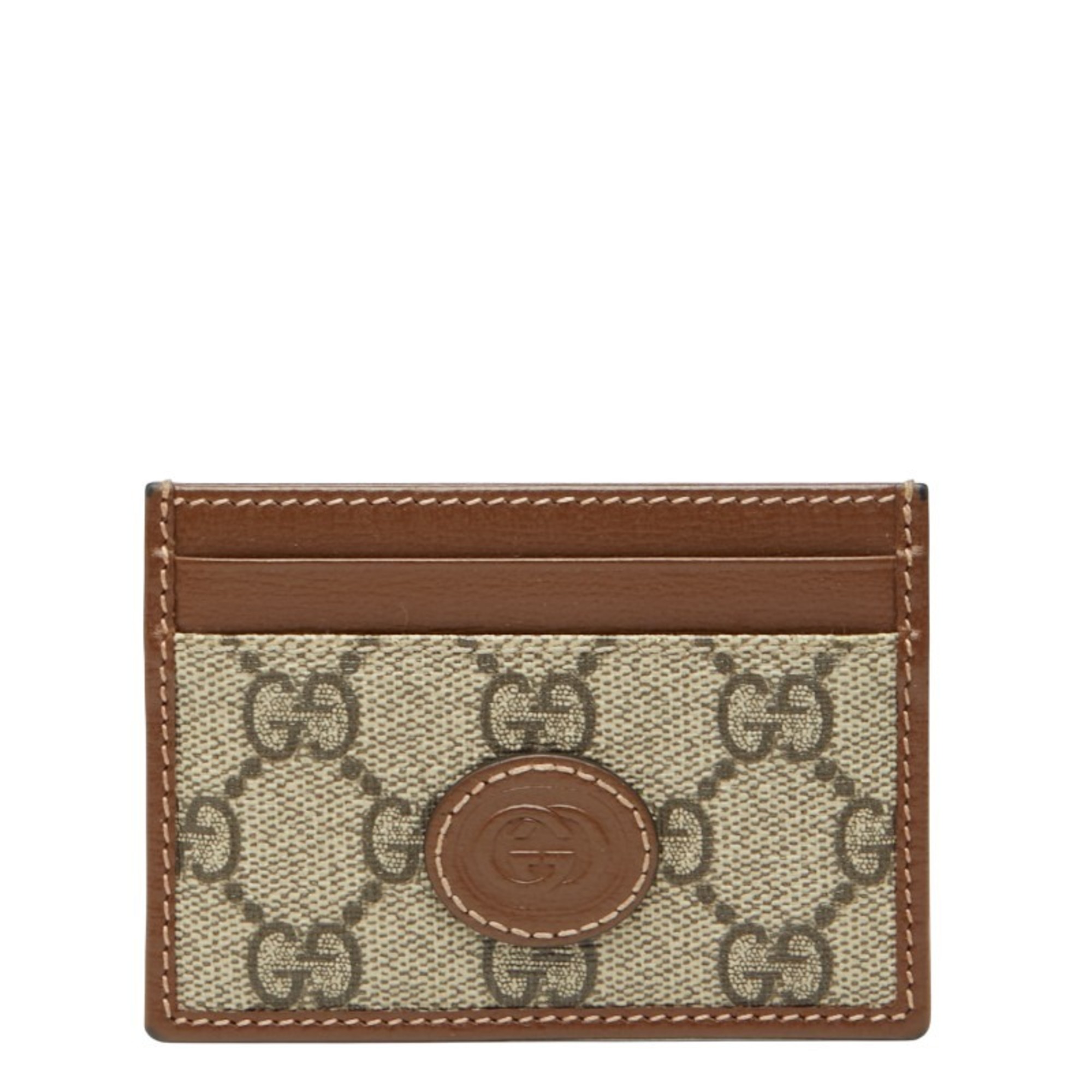 Gucci GG Supreme Business Card Case 673002 Beige Brown Leather Women’s GUCCI