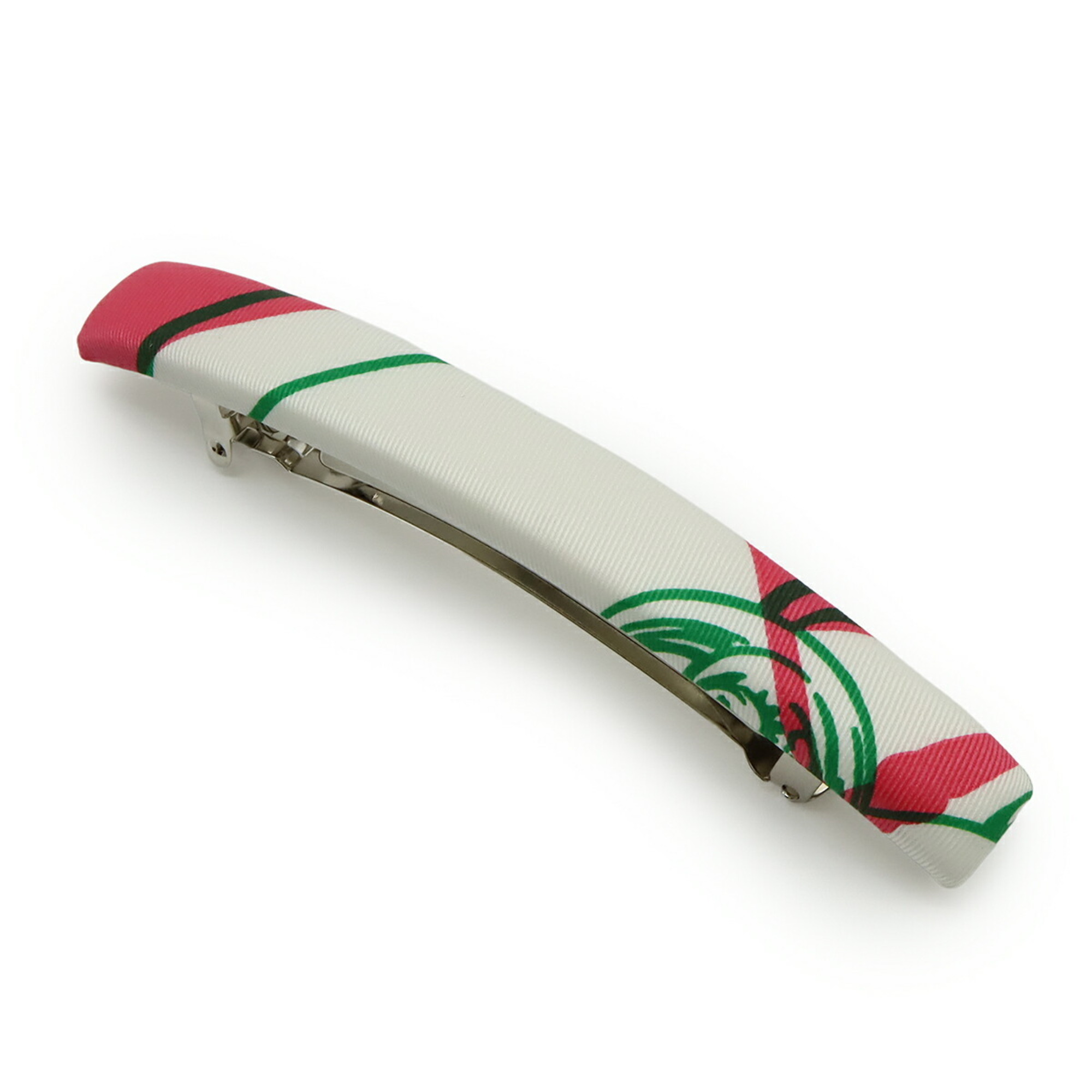 HERMES Eclipse GM Barrette Hair Clip, Elsa La Folle Parade, Silk, White and Pink