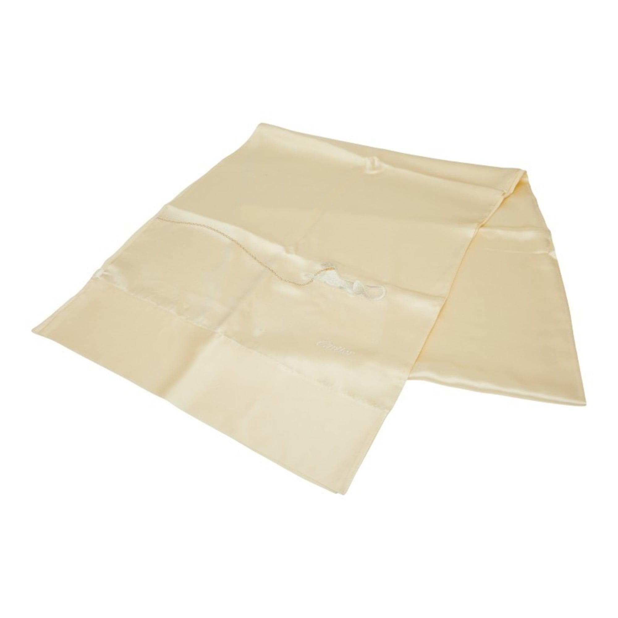 Cartier logo panthere motif stole in white and ivory silk for women.