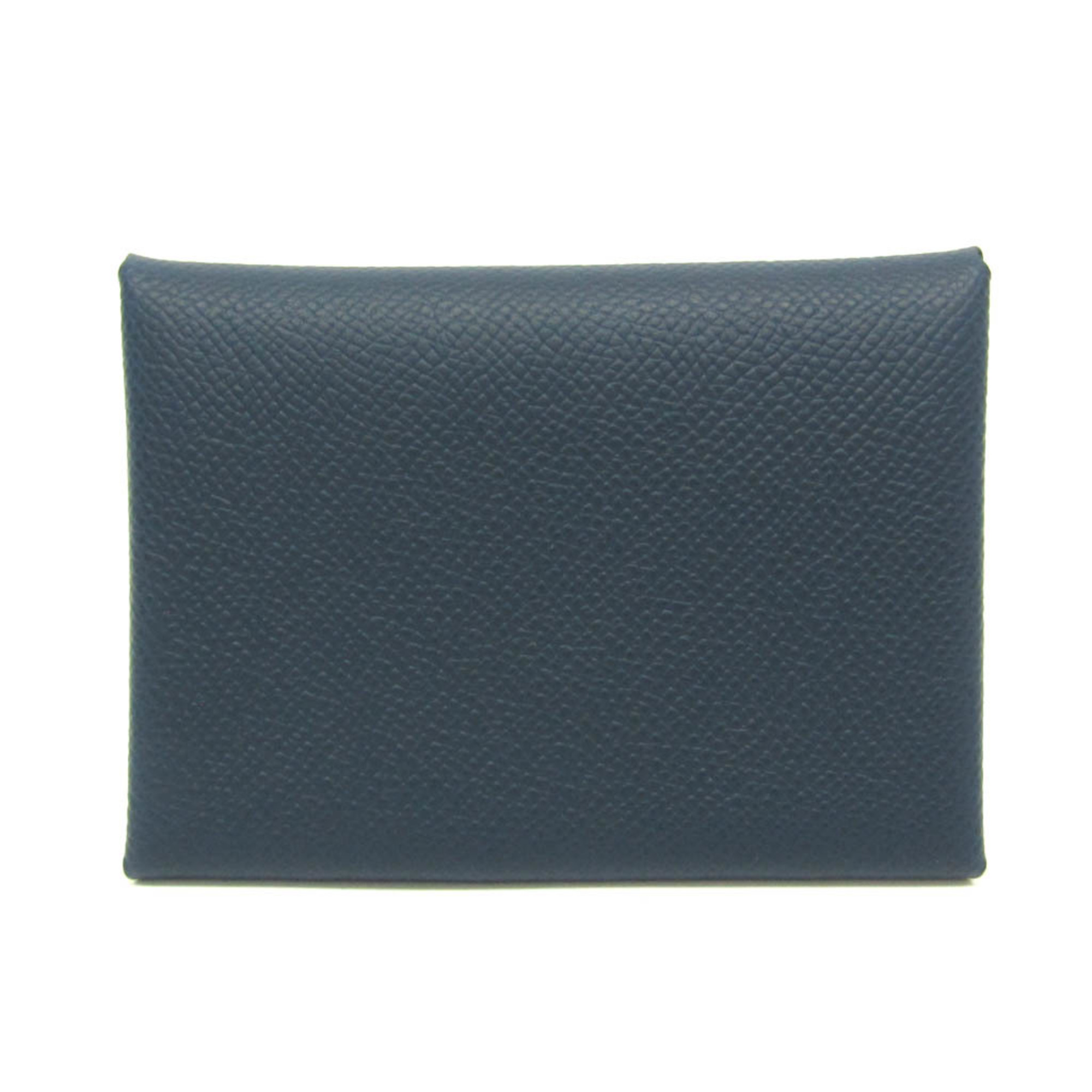 Hermes Calvi Duo Verso Epsom Leather Card Case Light Green,Navy