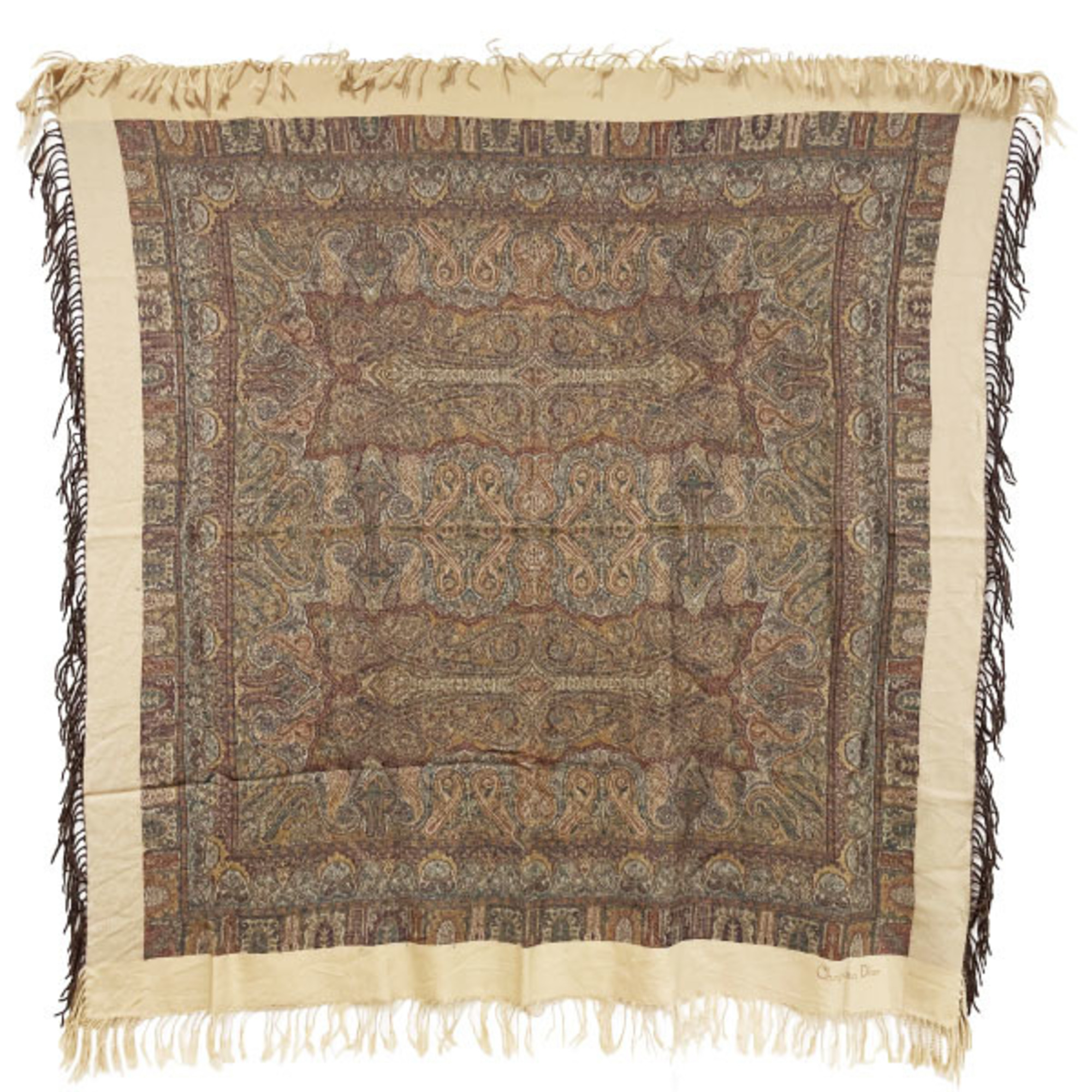 Christian Dior Paisley Large Shawl Multicolor Beige Scarf SS-13364