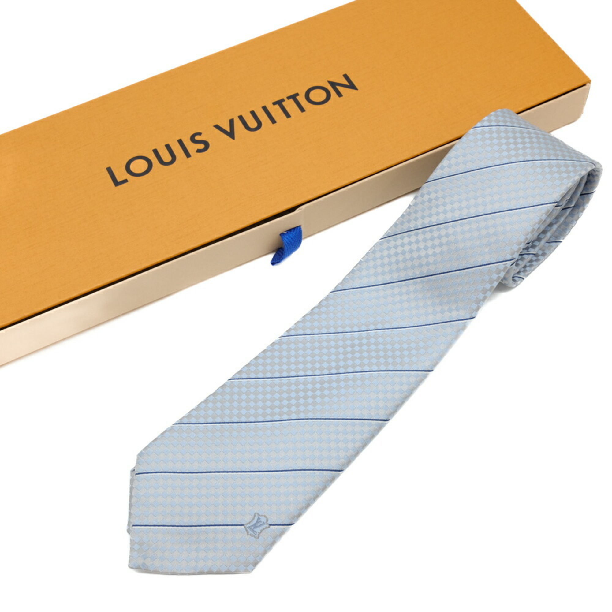 LOUIS VUITTON Louis Vuitton Necktie Ex Cravate Blue Ciel Grey 100% Silk M78756