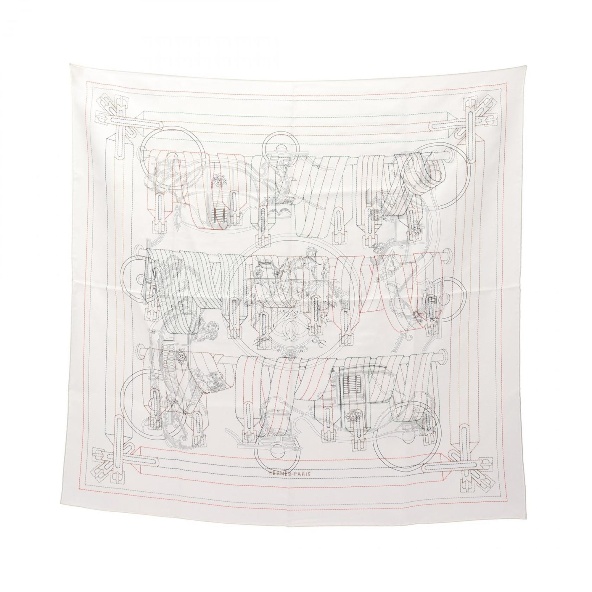 Hermes HermÃ¨s CarrÃ© 90 Ex-Libris Blode Sangle 25SS Silk Scarf Women’s White Multicolor