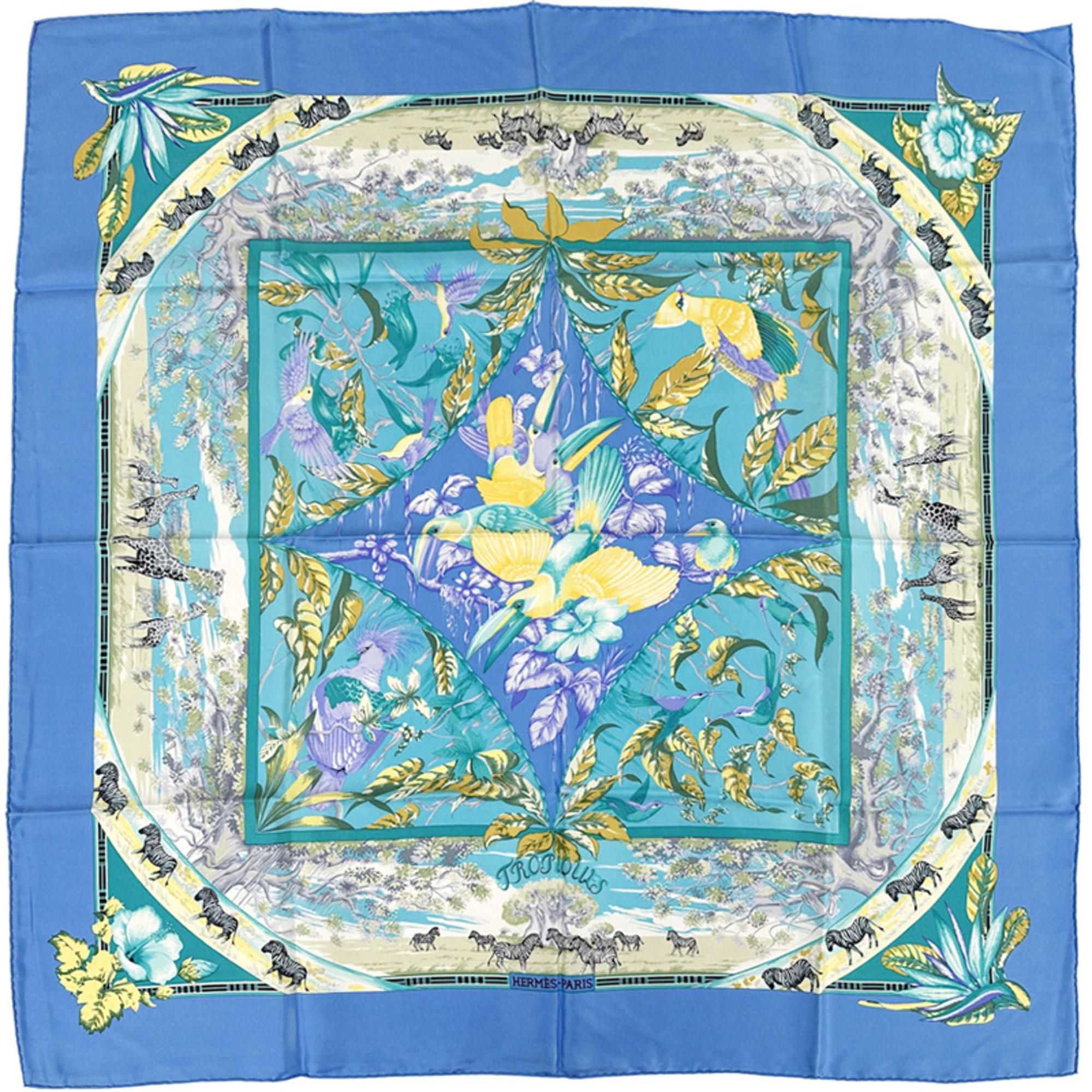 Hermes HERMES Scarf/Muffler CarrÃ© 90 Tropics Women’s Silk Blue Multicolor